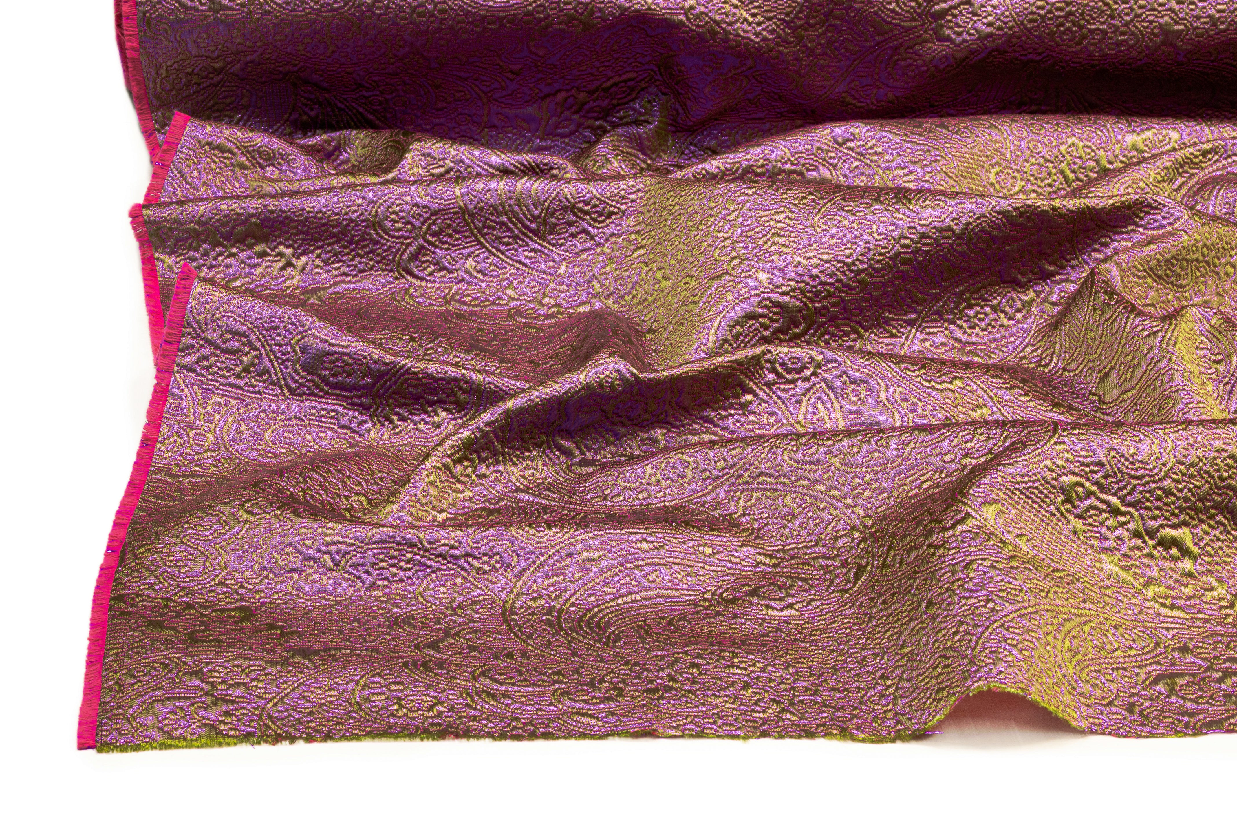 Iridescent Paisley Italian Matelassé Brocade - Green / Fucshia