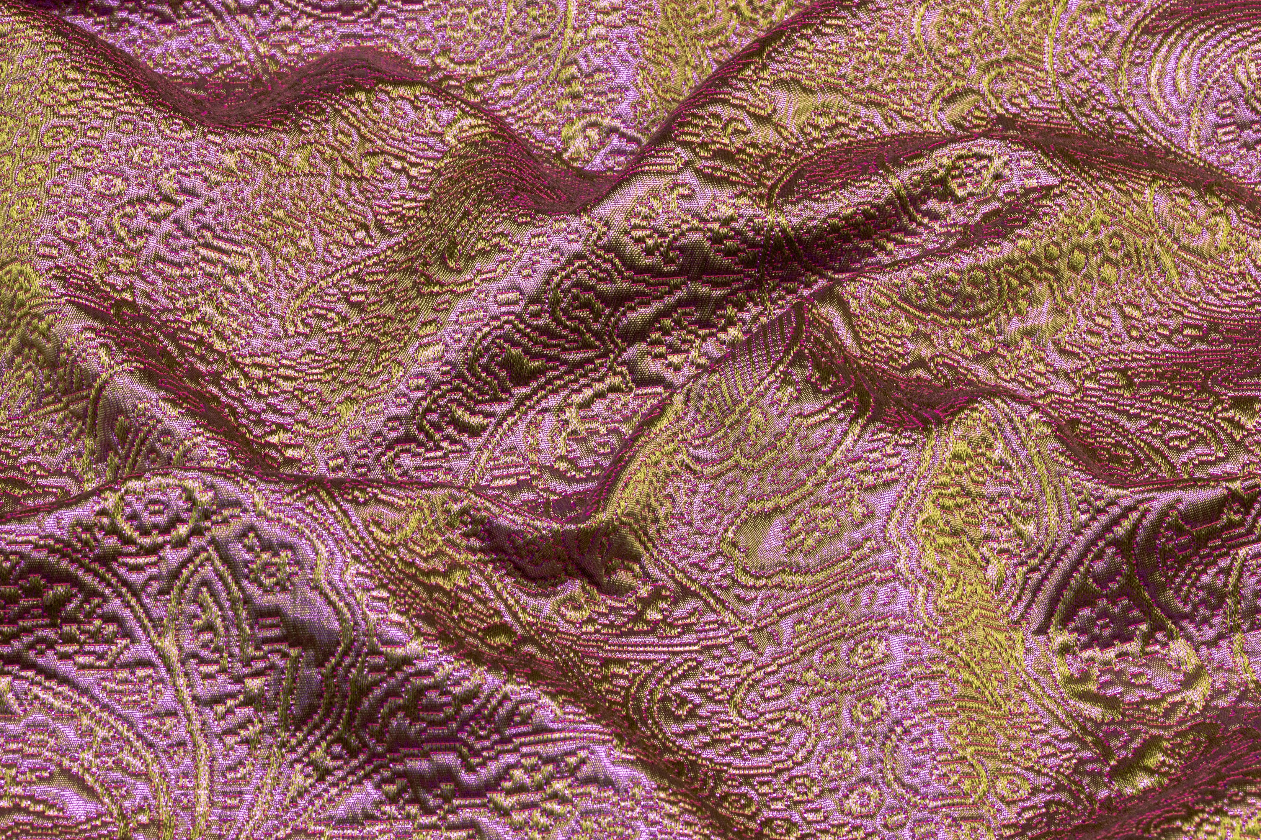 Iridescent Paisley Italian Matelassé Brocade - Green / Fucshia