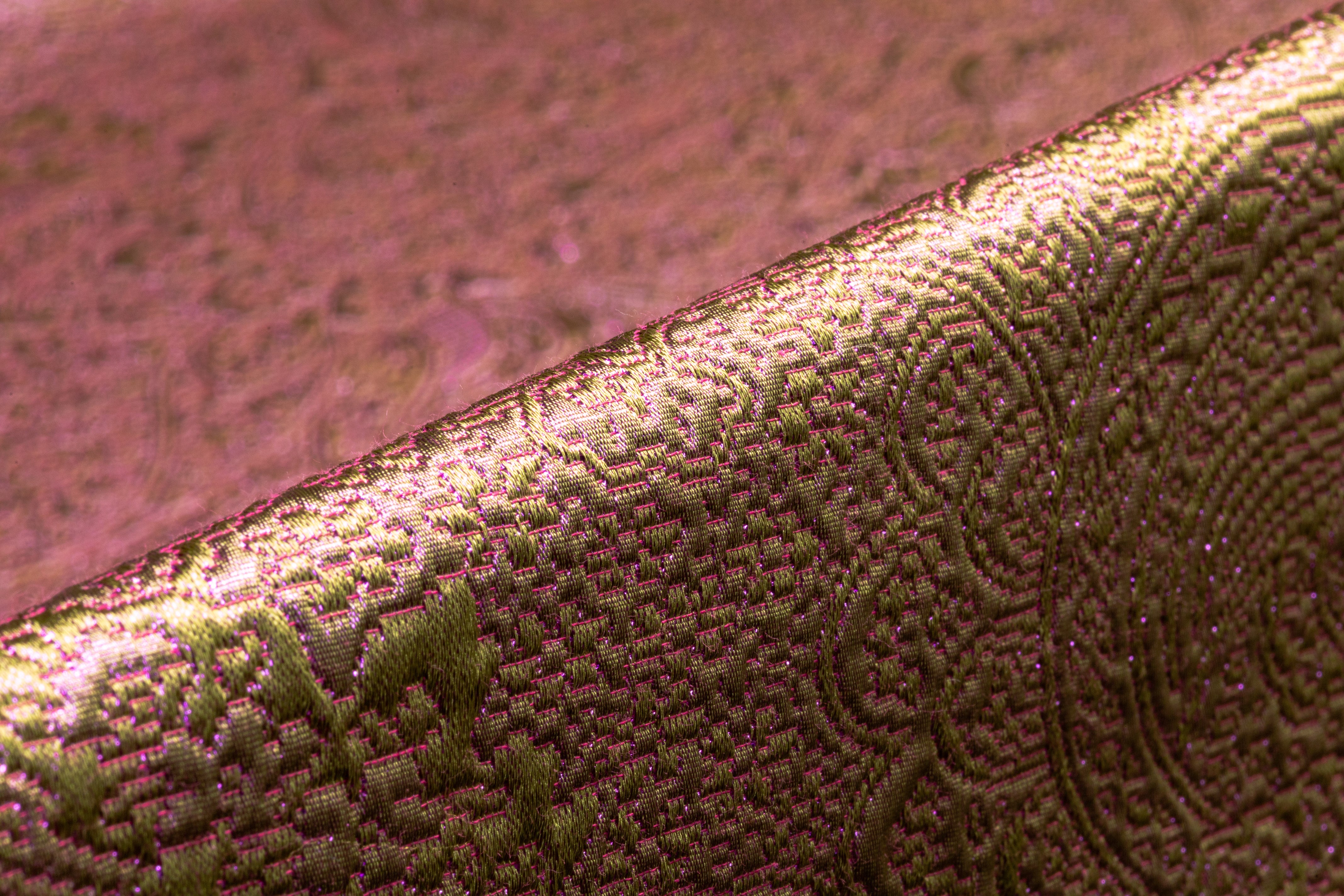 Iridescent Paisley Italian Matelassé Brocade - Green / Fucshia