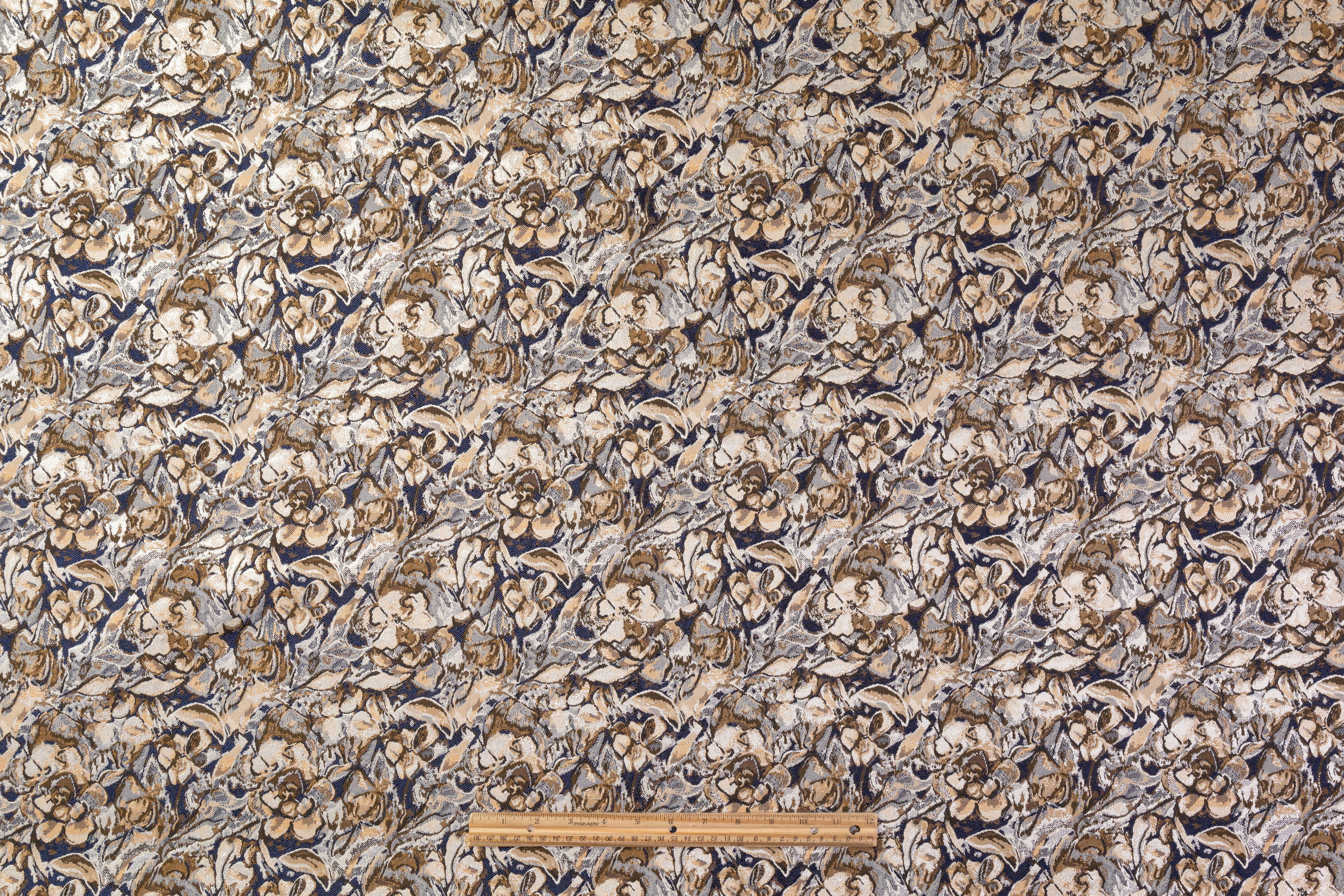 Abstract Metallic Italian Brocade - Blue / Beige