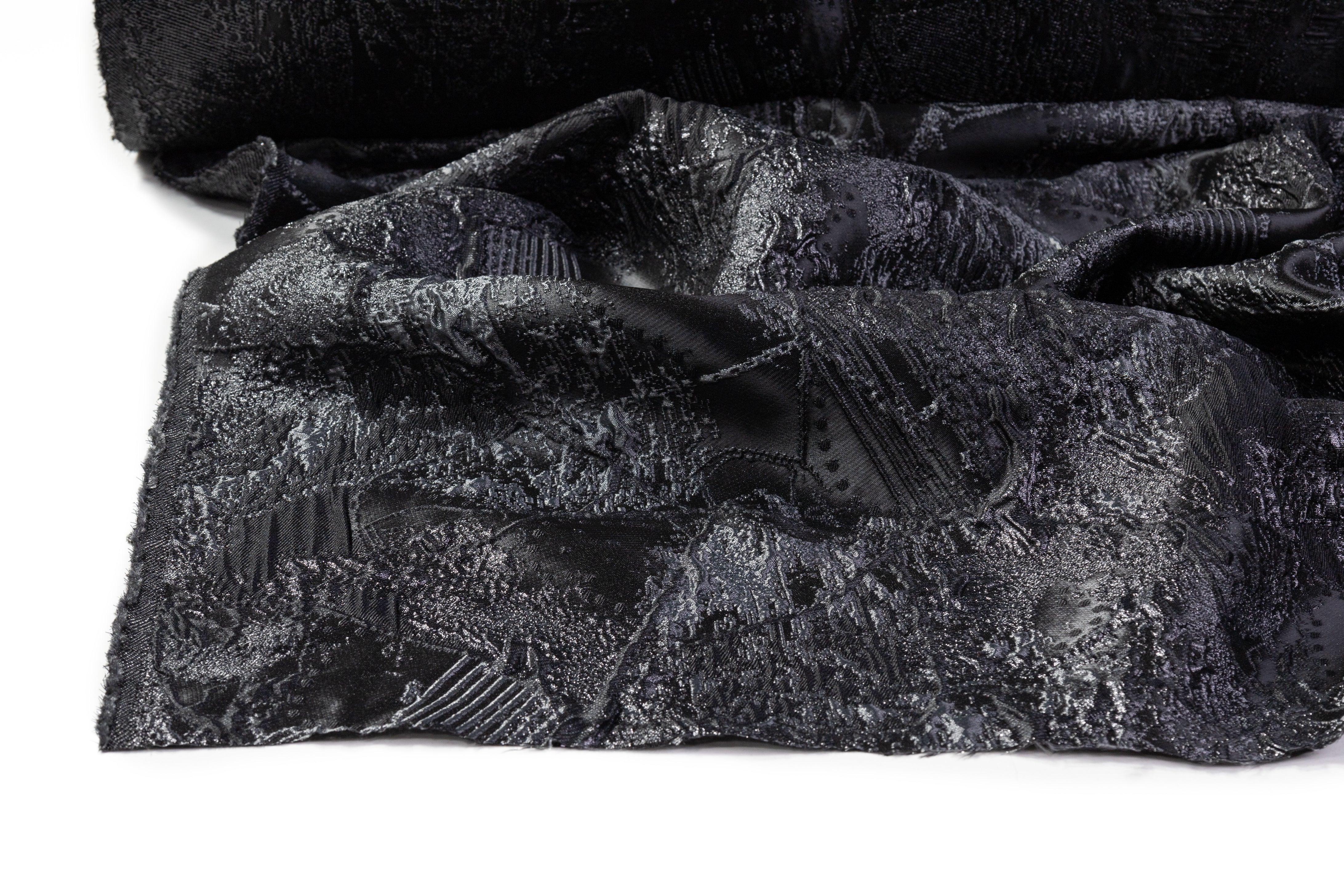 Abstract Metallic Cloqué Brocade - Black