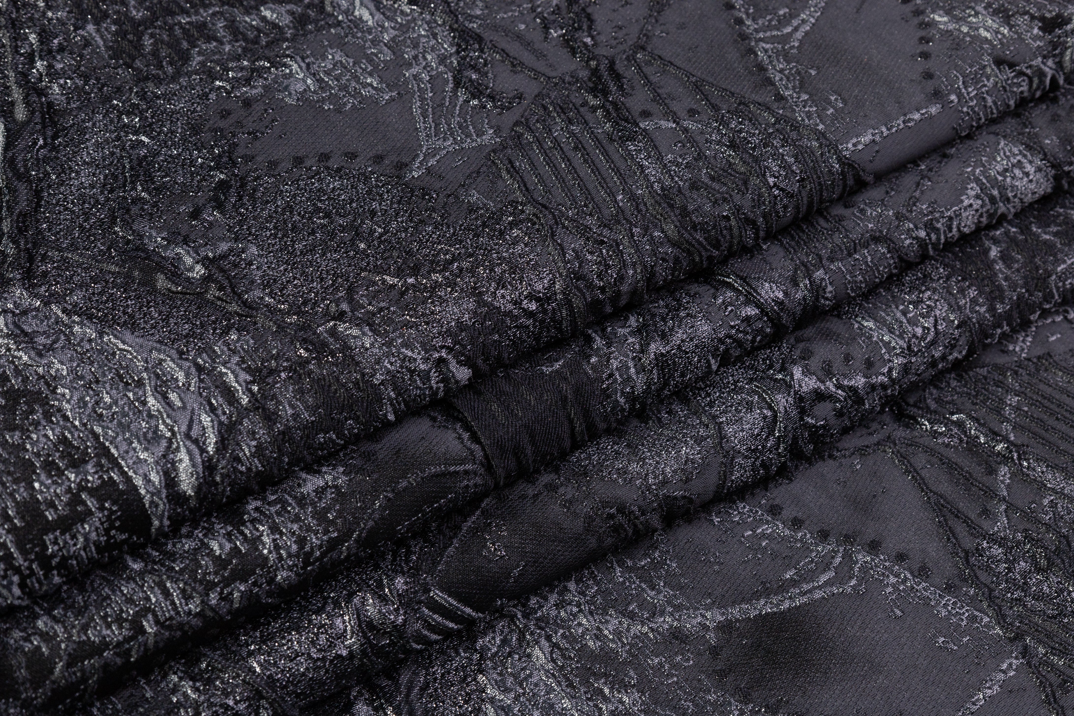 Abstract Metallic Cloqué Brocade - Black