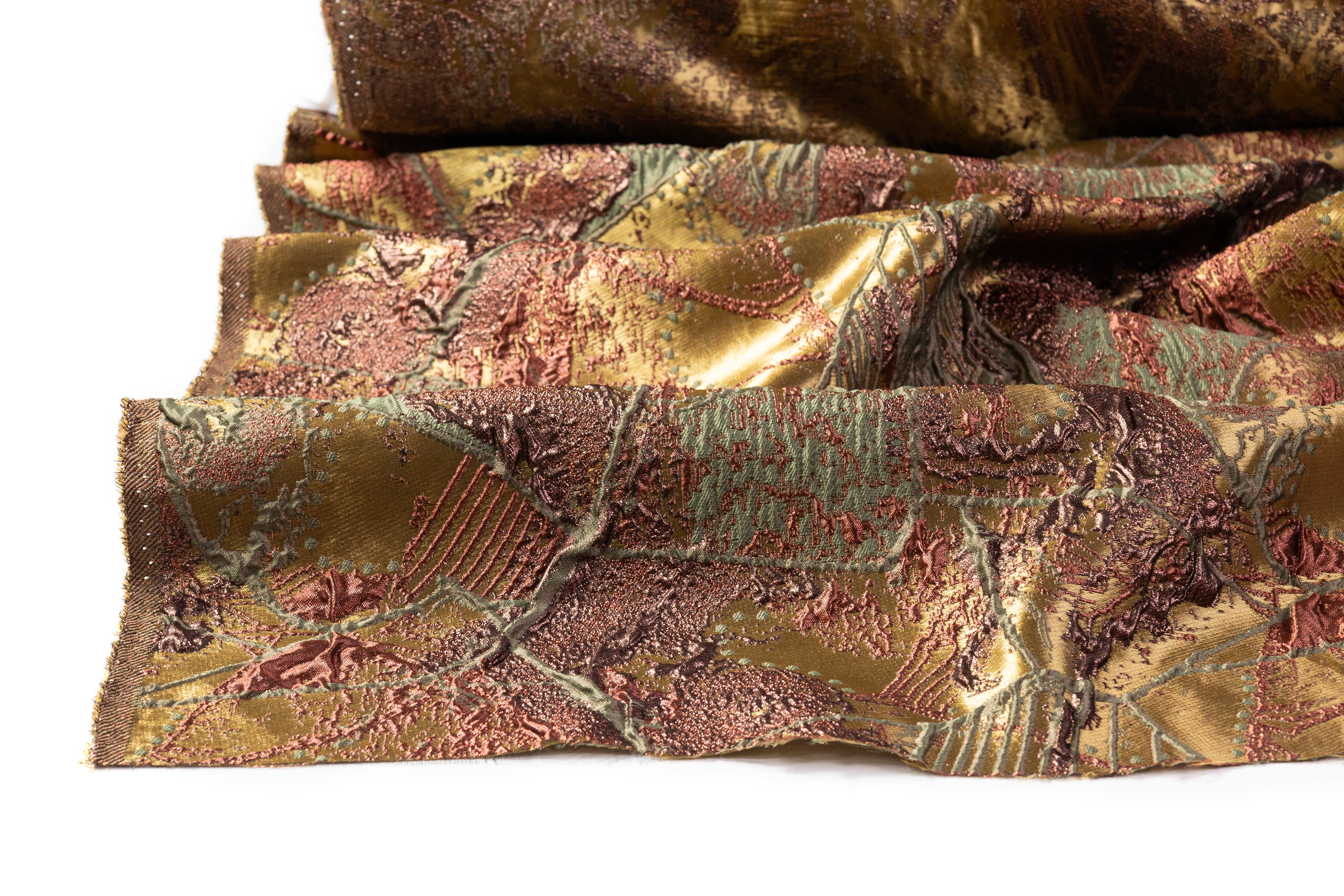 Abstract Metallic Cloqué Brocade - Brass / Brown