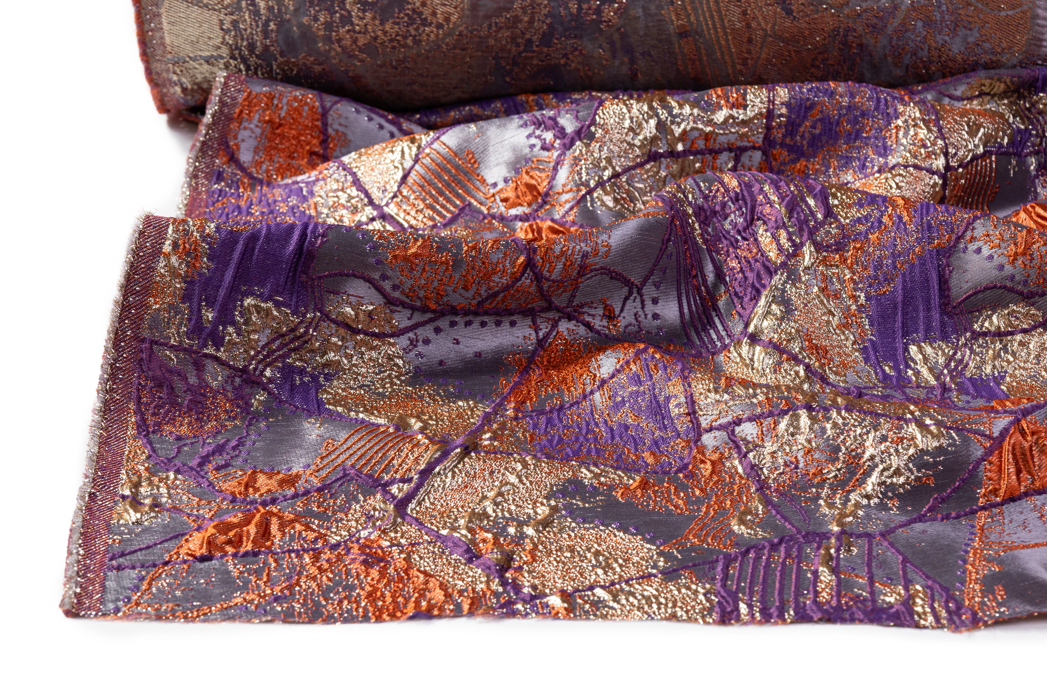 Abstract Metallic Cloqué Brocade - Purple / Gold / Rust