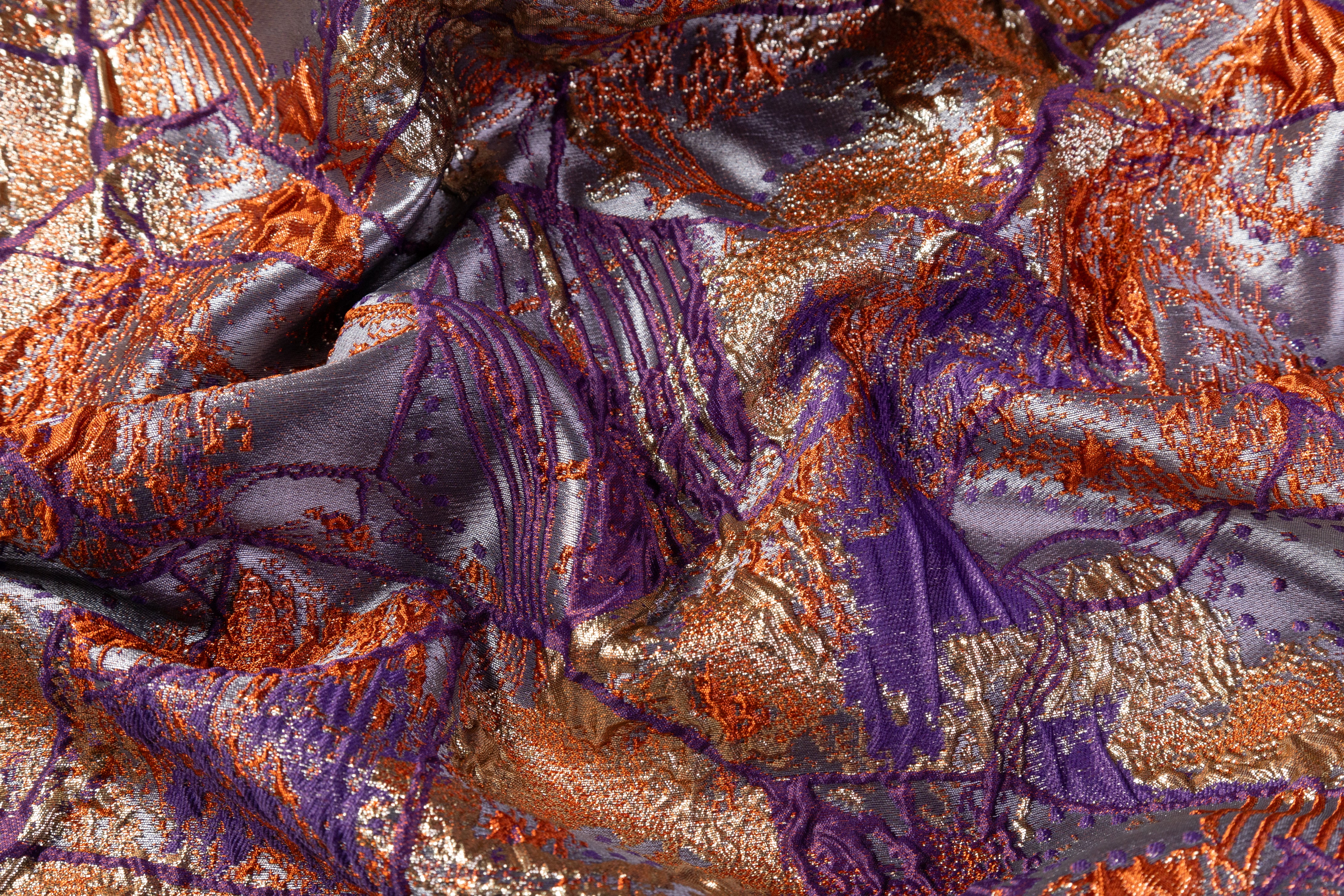 Abstract Metallic Cloqué Brocade - Purple / Gold / Rust