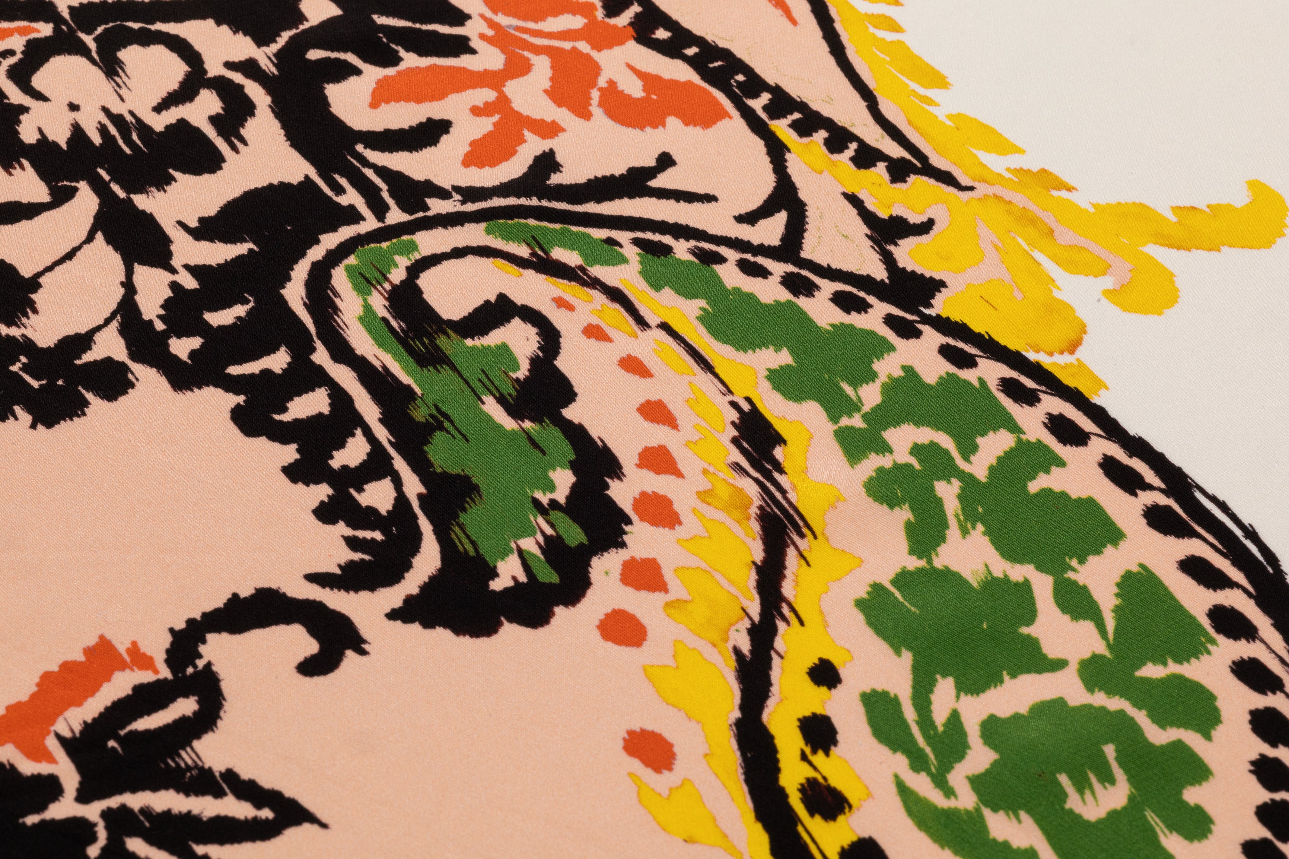 Paisley Italian Silk Crepe de Chine - Coral / Yellow / Green / Blush