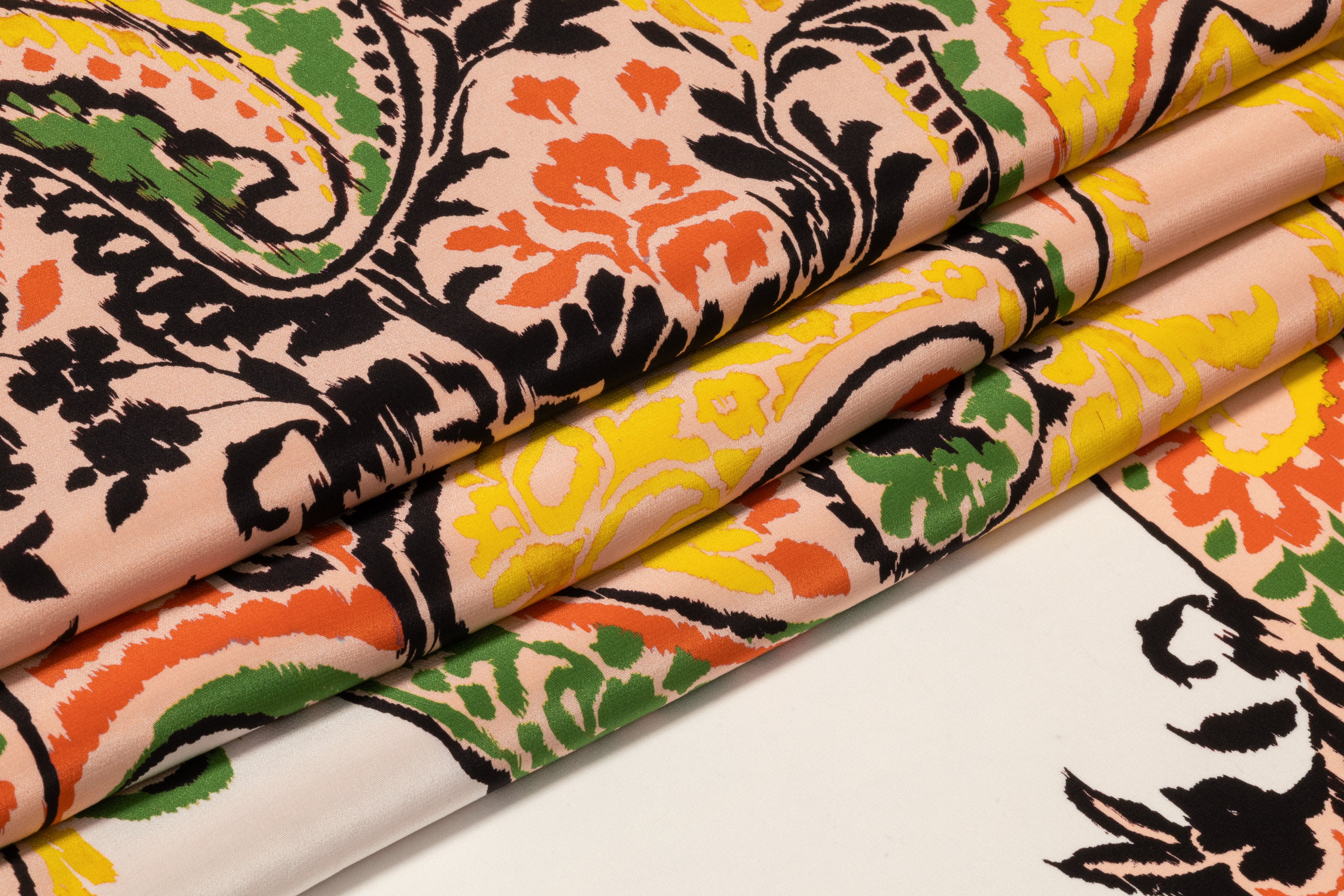 Paisley Italian Silk Crepe de Chine - Coral / Yellow / Green / Blush
