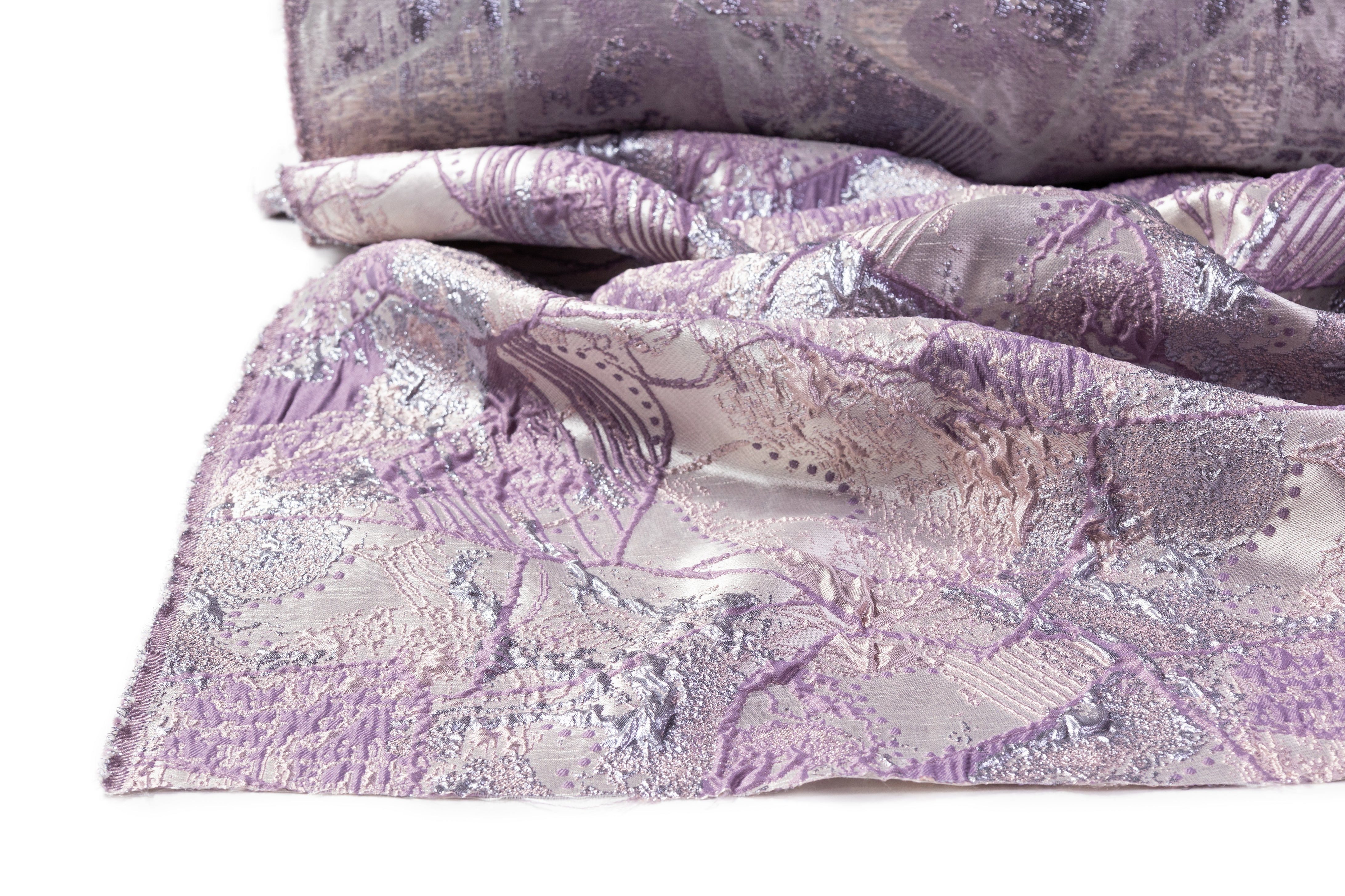 Abstract Metallic Cloqué Brocade - Lavender / Silver