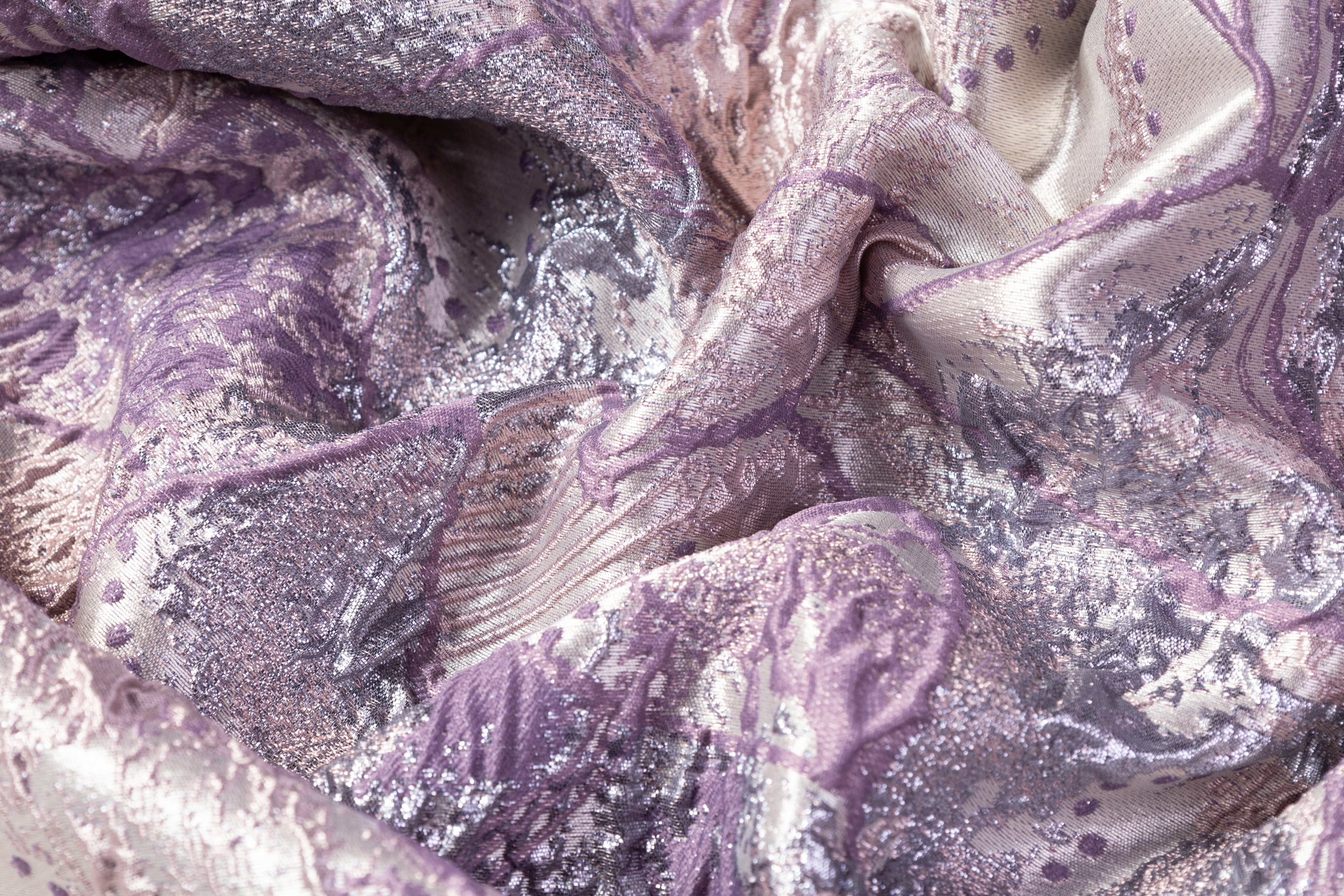 Abstract Metallic Cloqué Brocade - Lavender / Silver