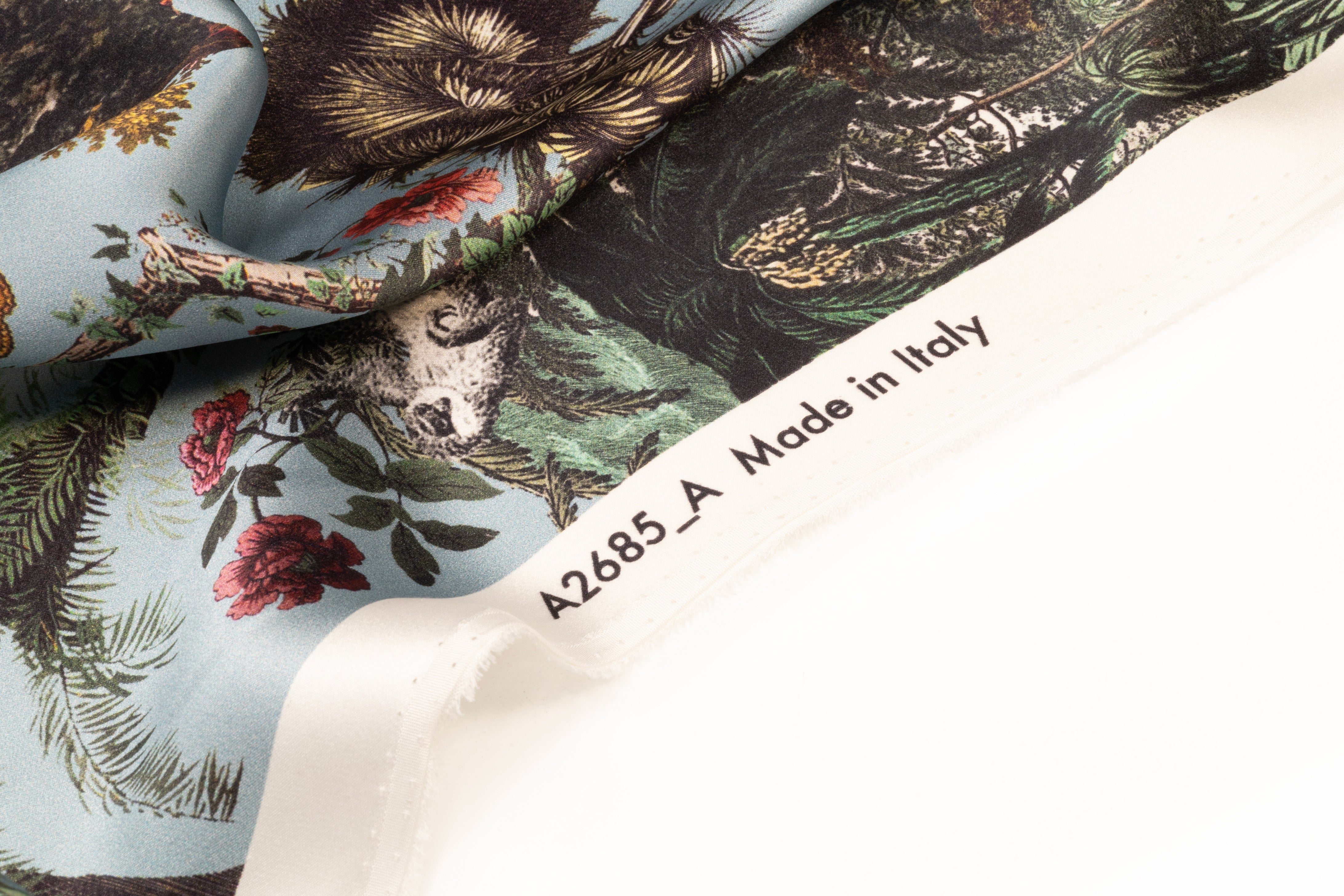 Jungle Toile Italian Silk Charmeuse - Blue