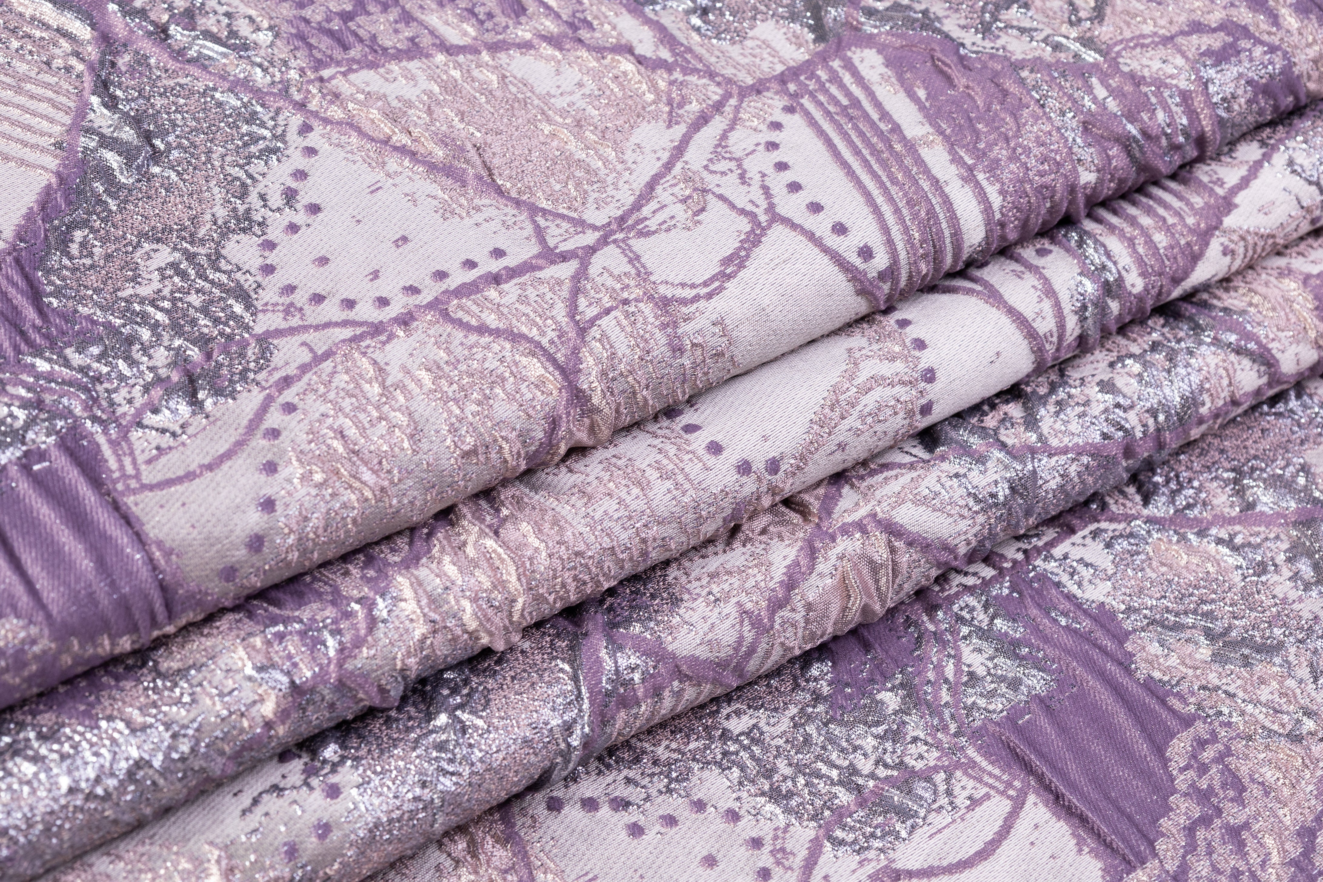 Abstract Metallic Cloqué Brocade - Lavender / Silver