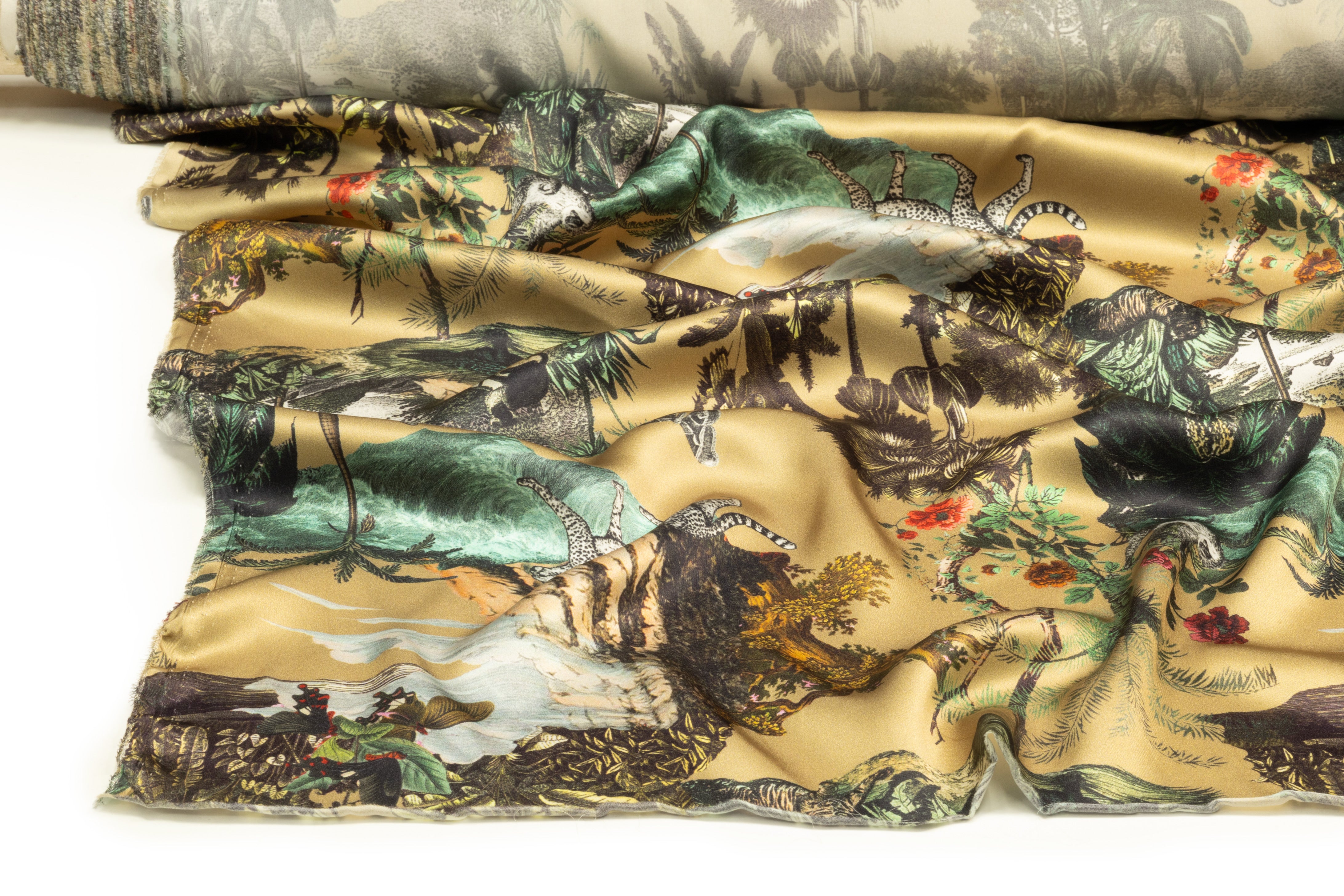 Jungle Toile Italian Silk Charmeuse - Dark Champagne