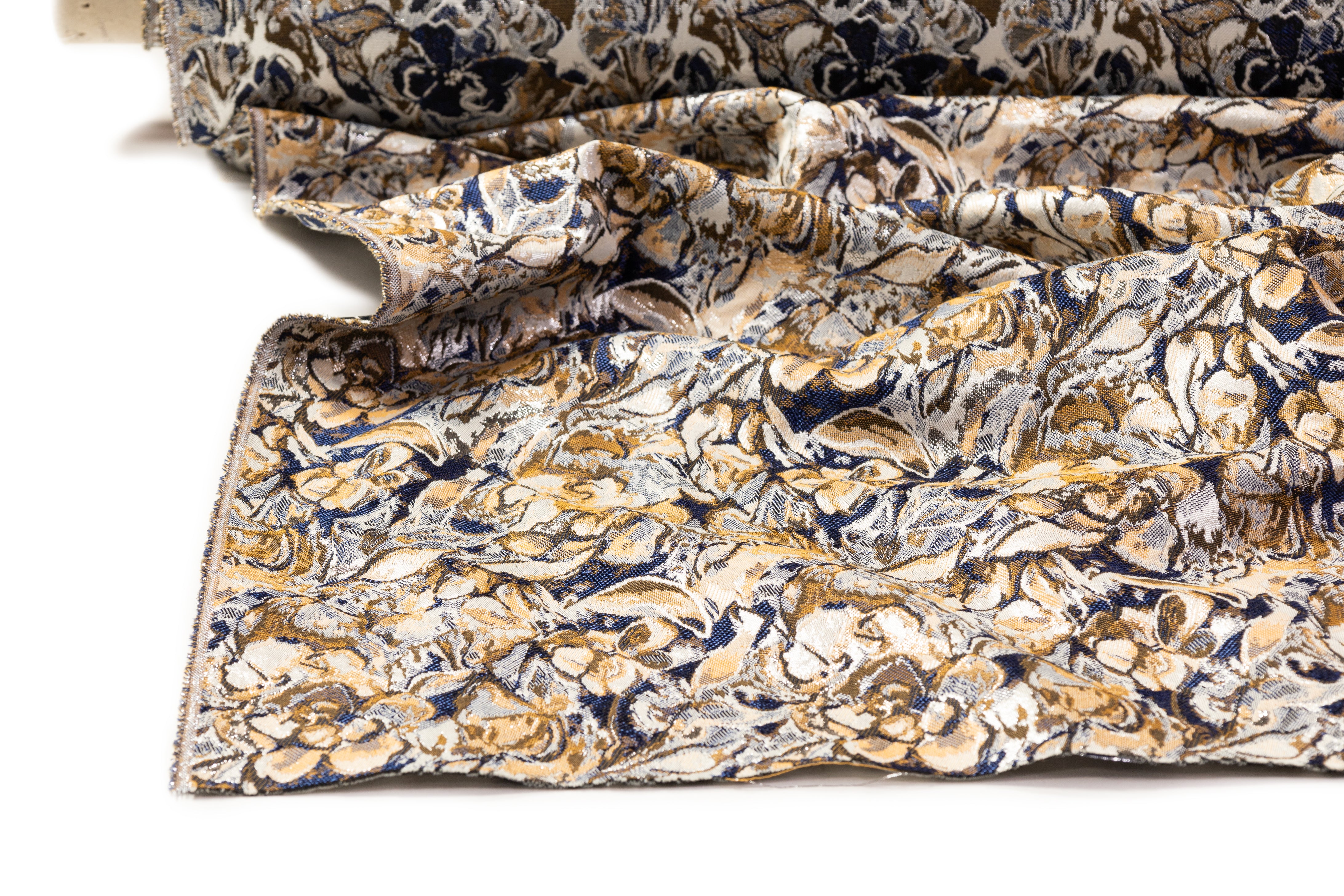 Abstract Metallic Italian Brocade - Blue / Beige
