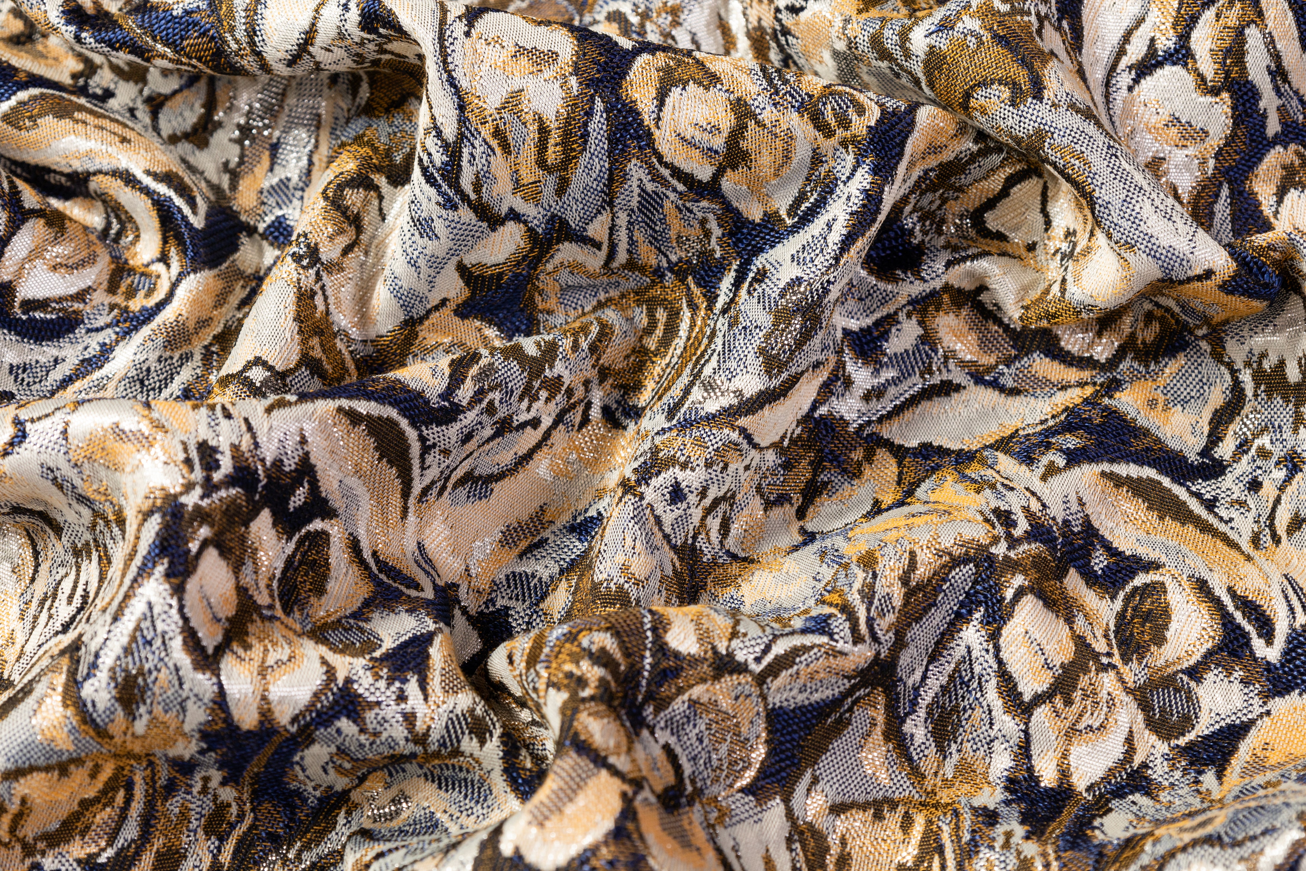 Abstract Metallic Italian Brocade - Blue / Beige