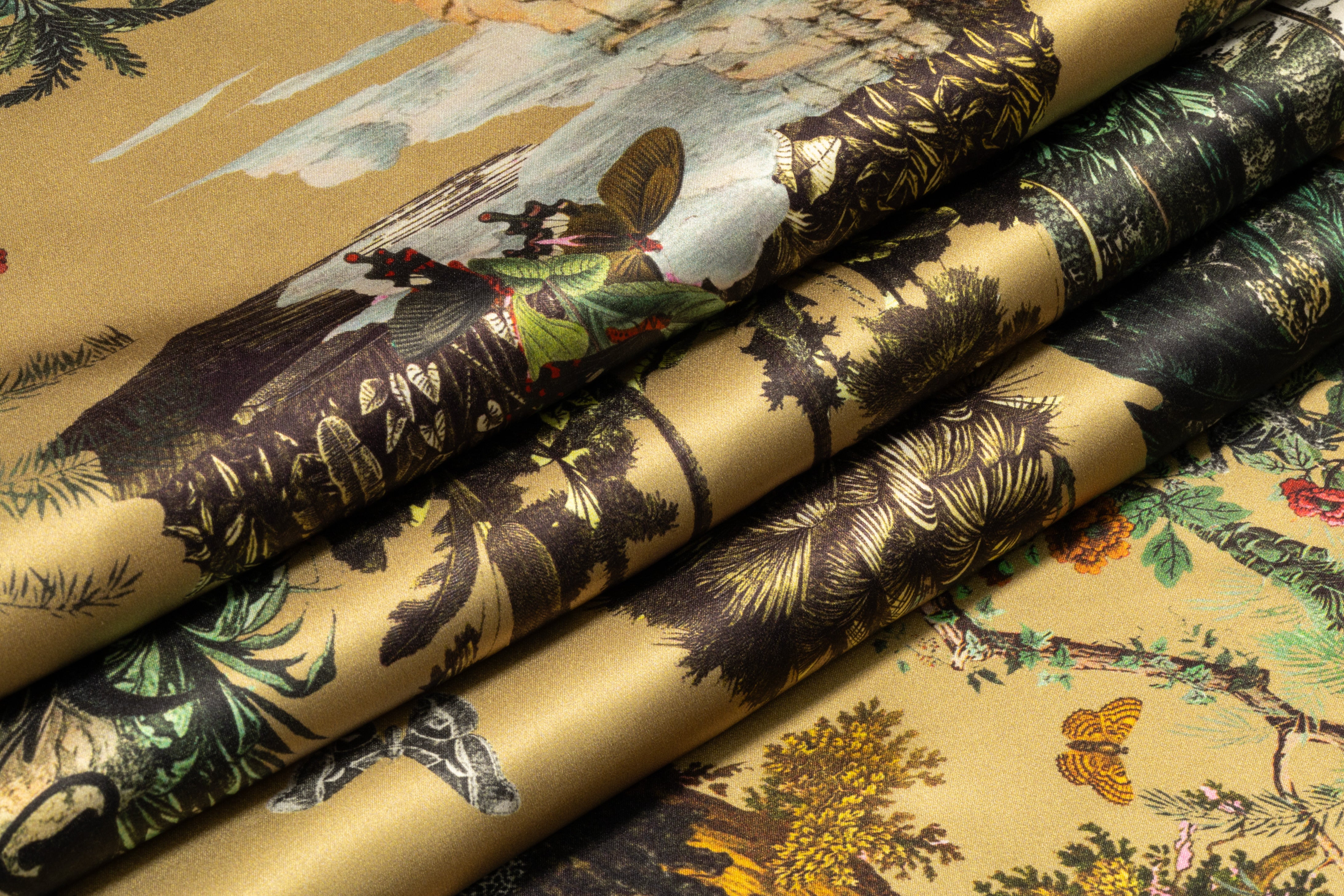 Jungle Toile Italian Silk Charmeuse - Dark Champagne