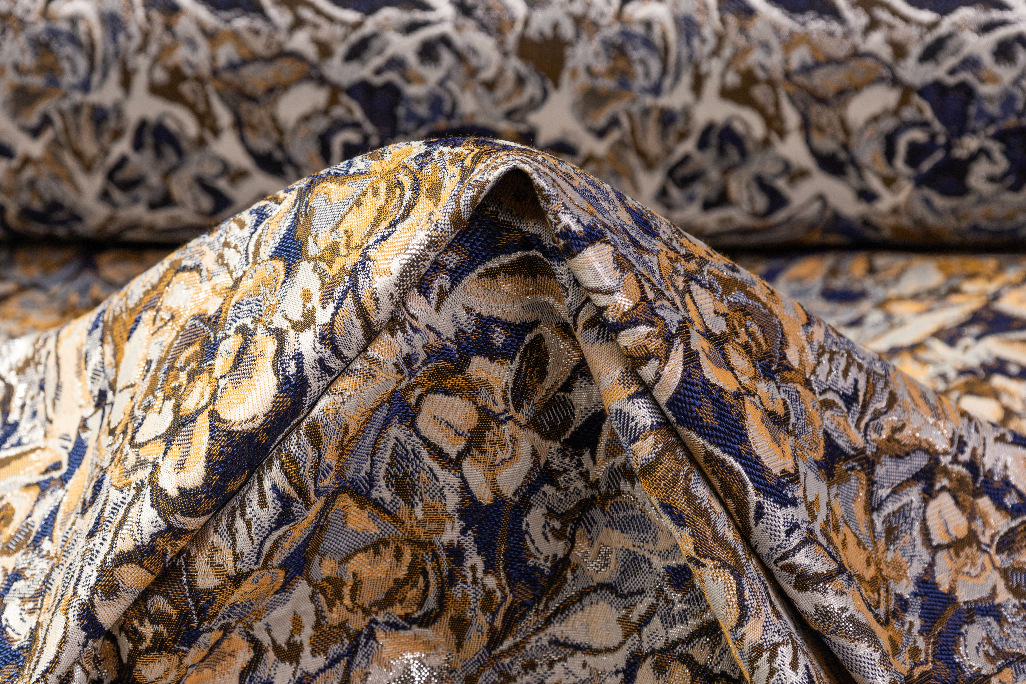 Abstract Metallic Italian Brocade - Blue / Beige
