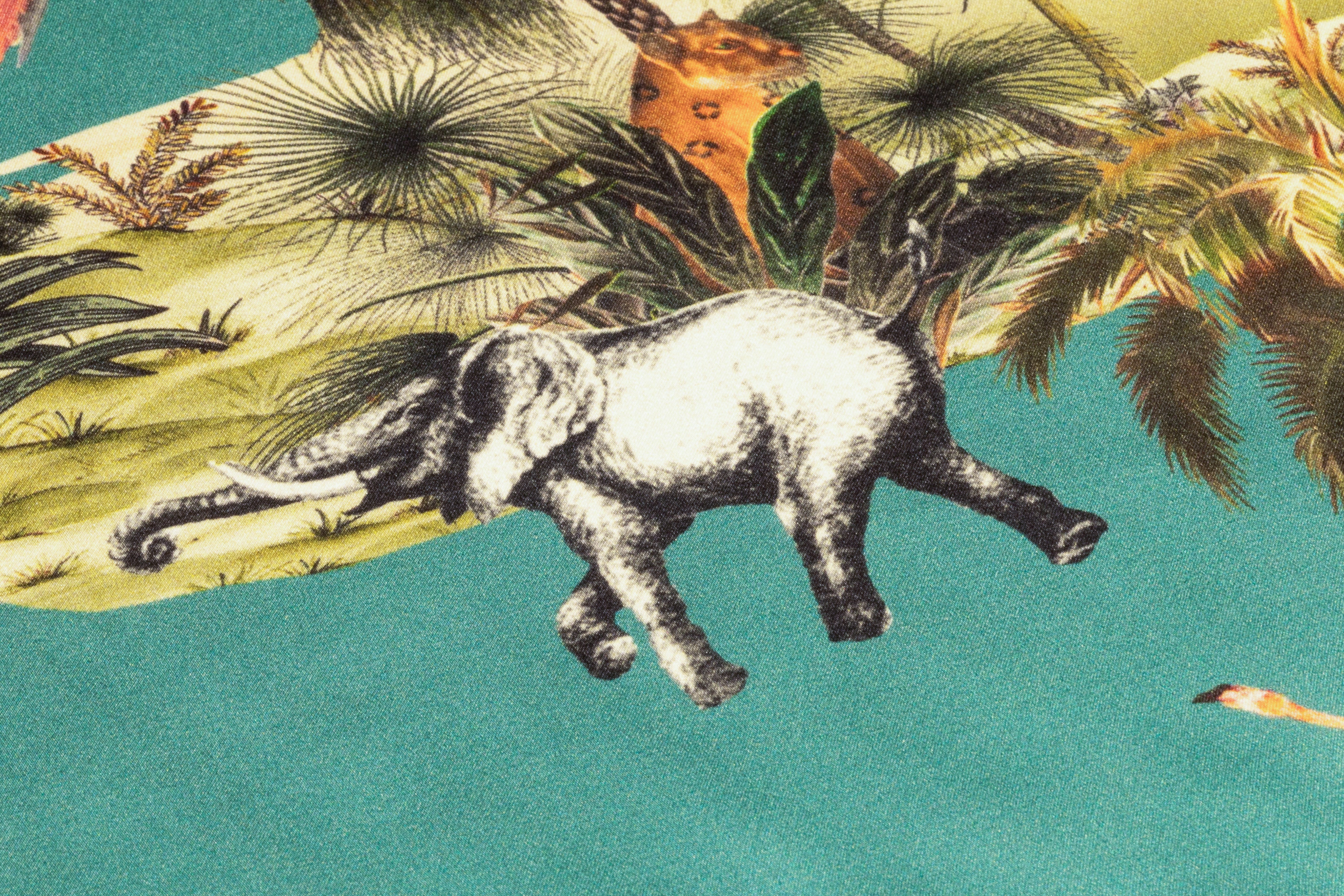 Jungle Toile Italian Silk Charmeuse - Teal Green