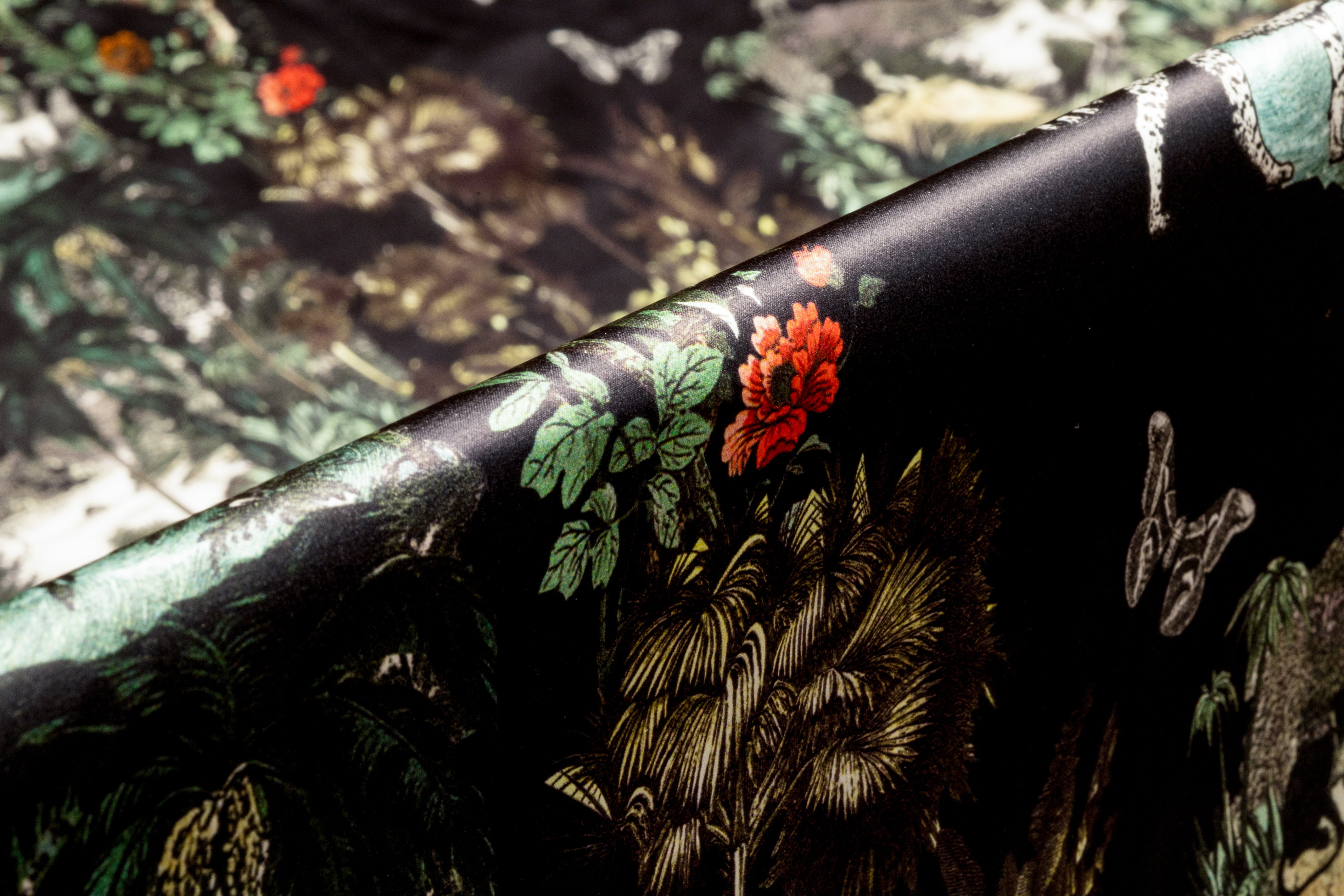 Jungle Toile Italian Silk Charmeuse - Black