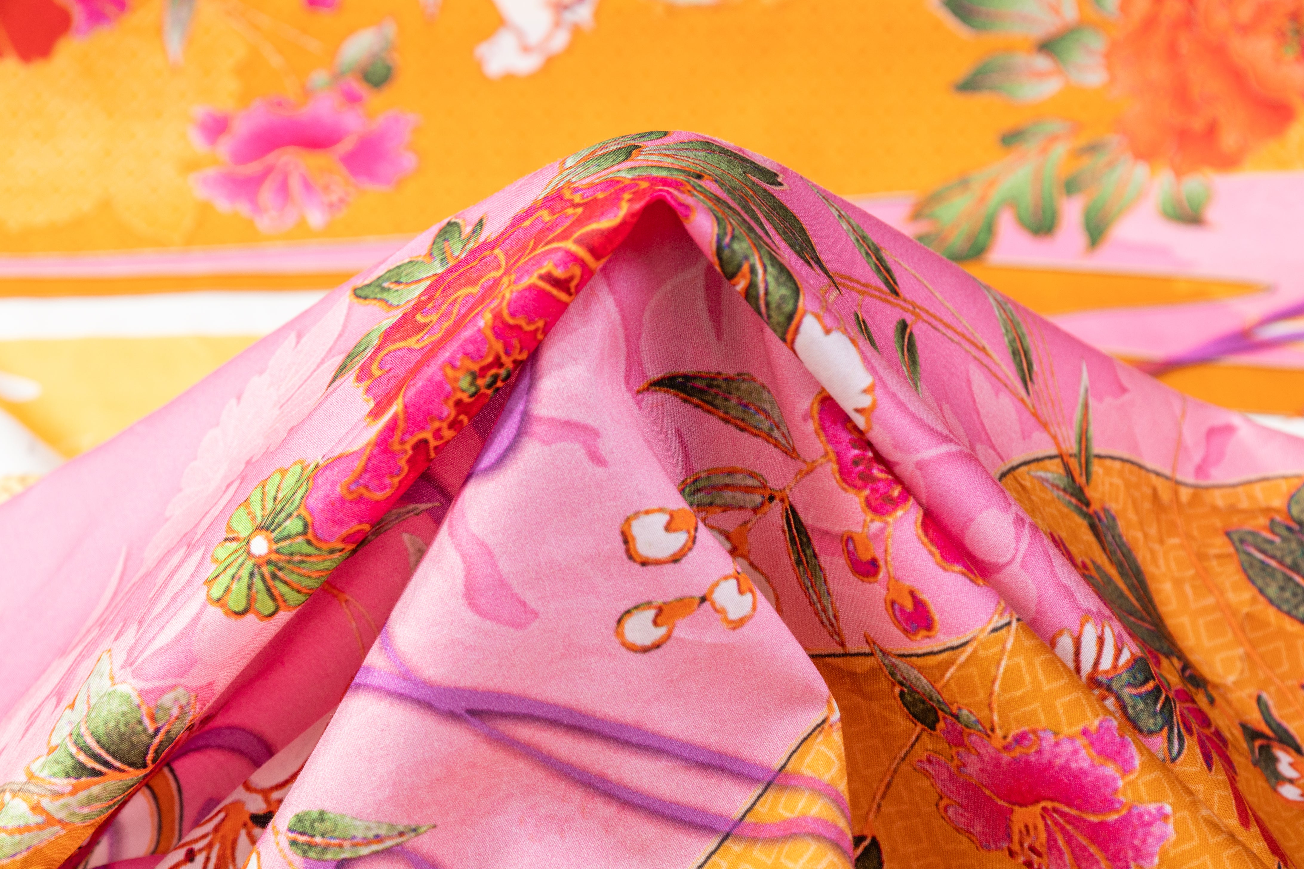 Floral Italian Cotton Sateen - Pink / Orange