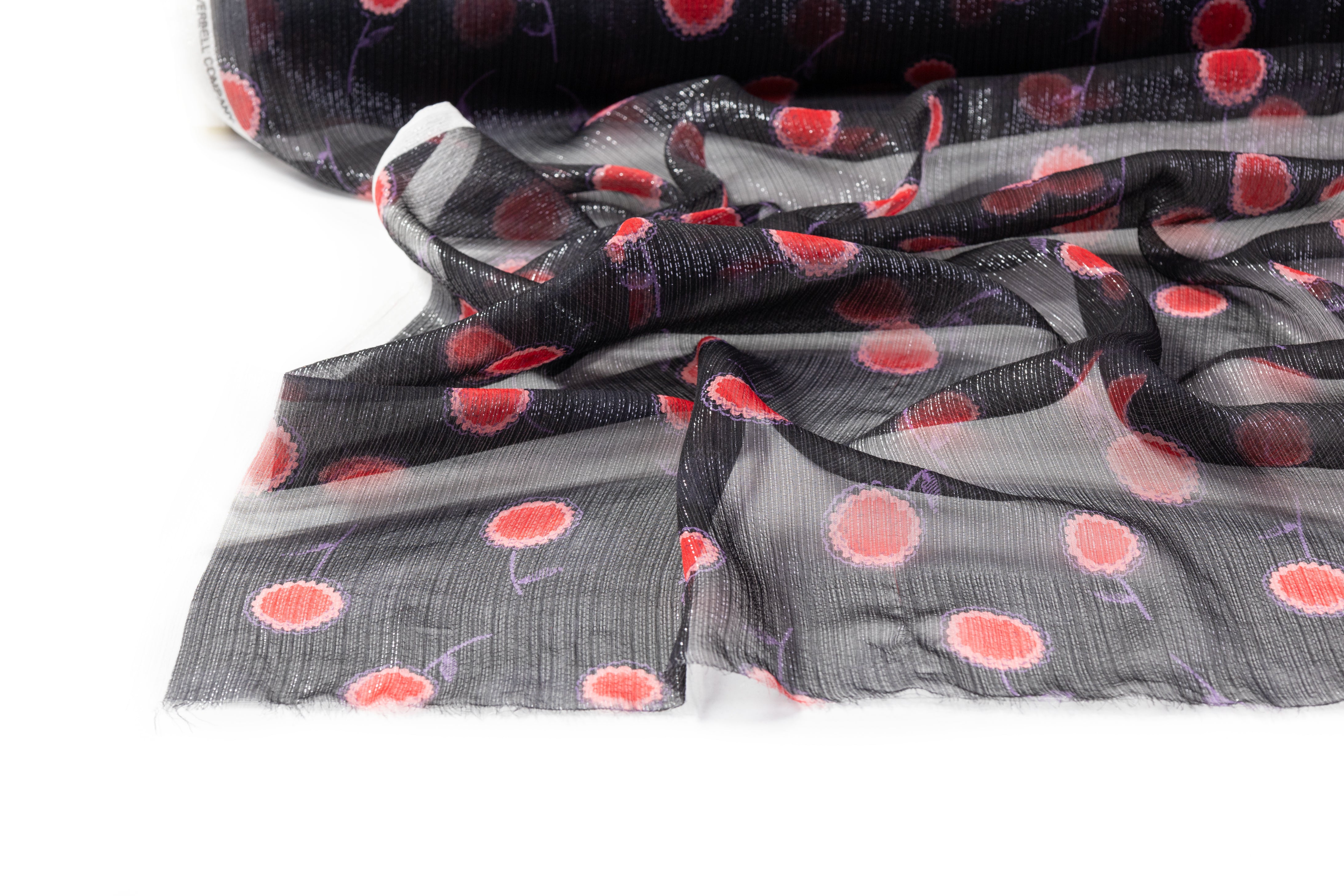 Metallic Silk Chiffon - Black / Red