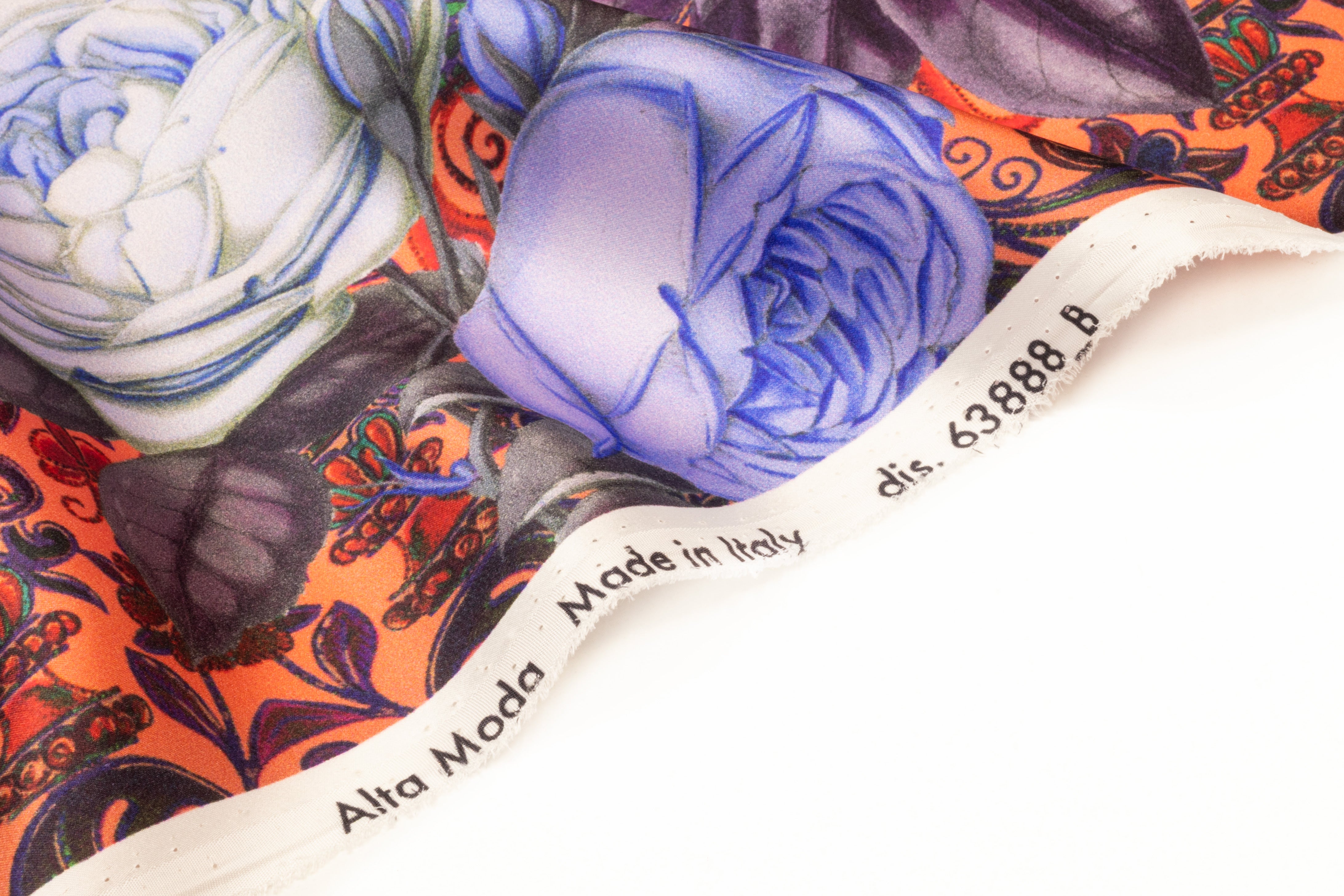 Baroque Floral Border Print Italian Silk Charmeuse - Lavender / Red / Teal