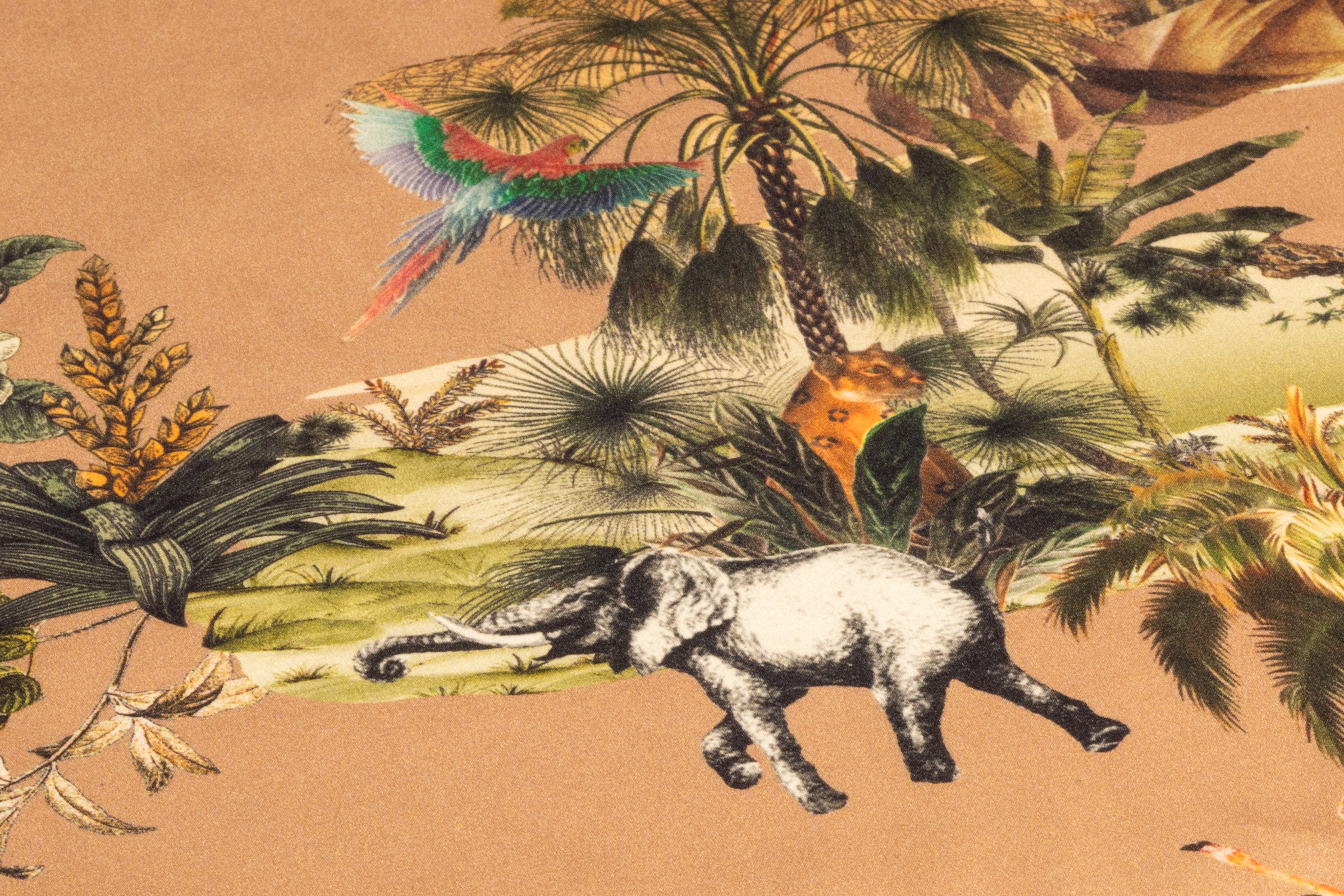 Jungle Toile Italian Silk Charmeuse - Beige
