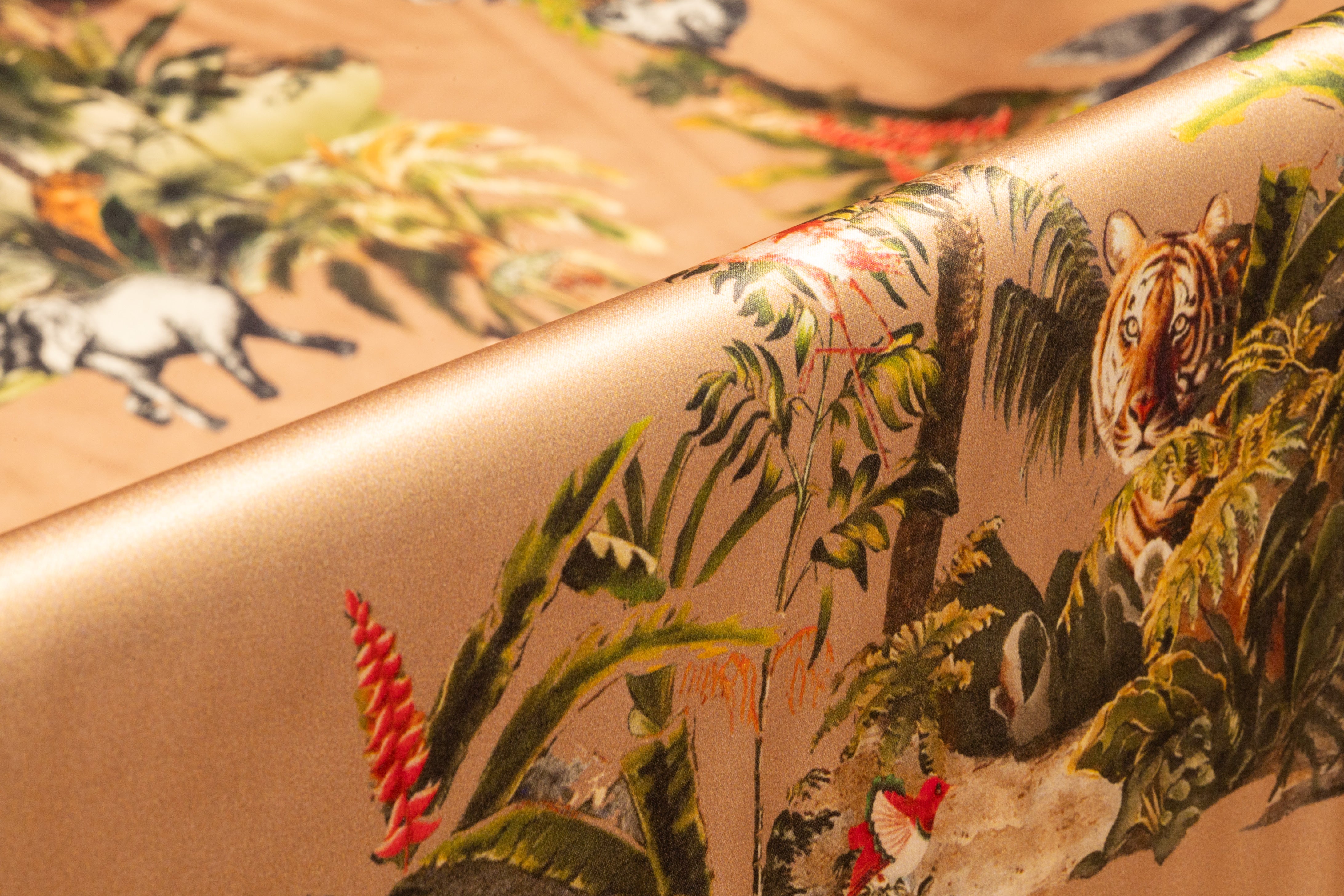 Jungle Toile Italian Silk Charmeuse - Beige