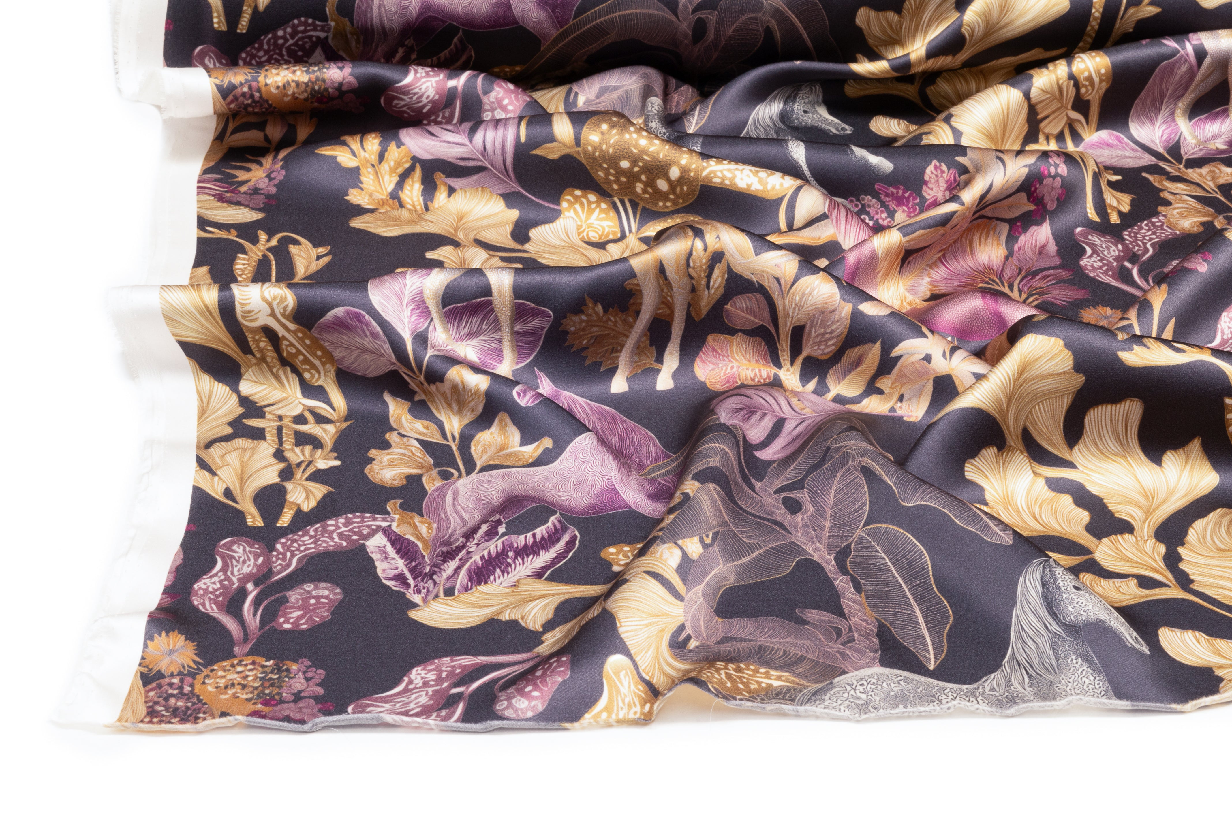 Midnight Pony Garden Italian Silk Charmeuse