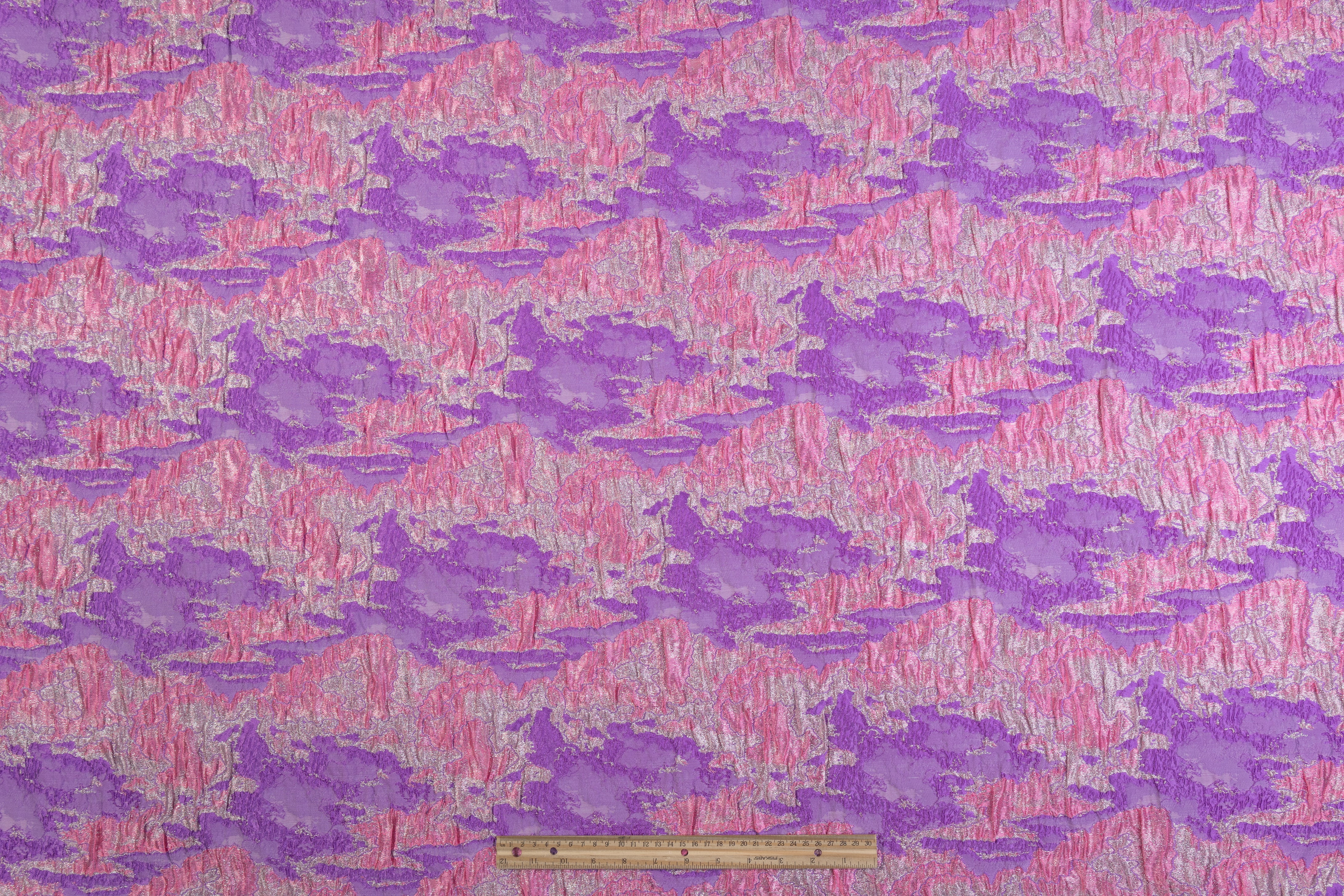 Abstract Crushed Metallic Italian Brocade - Pink / Purple / Silver