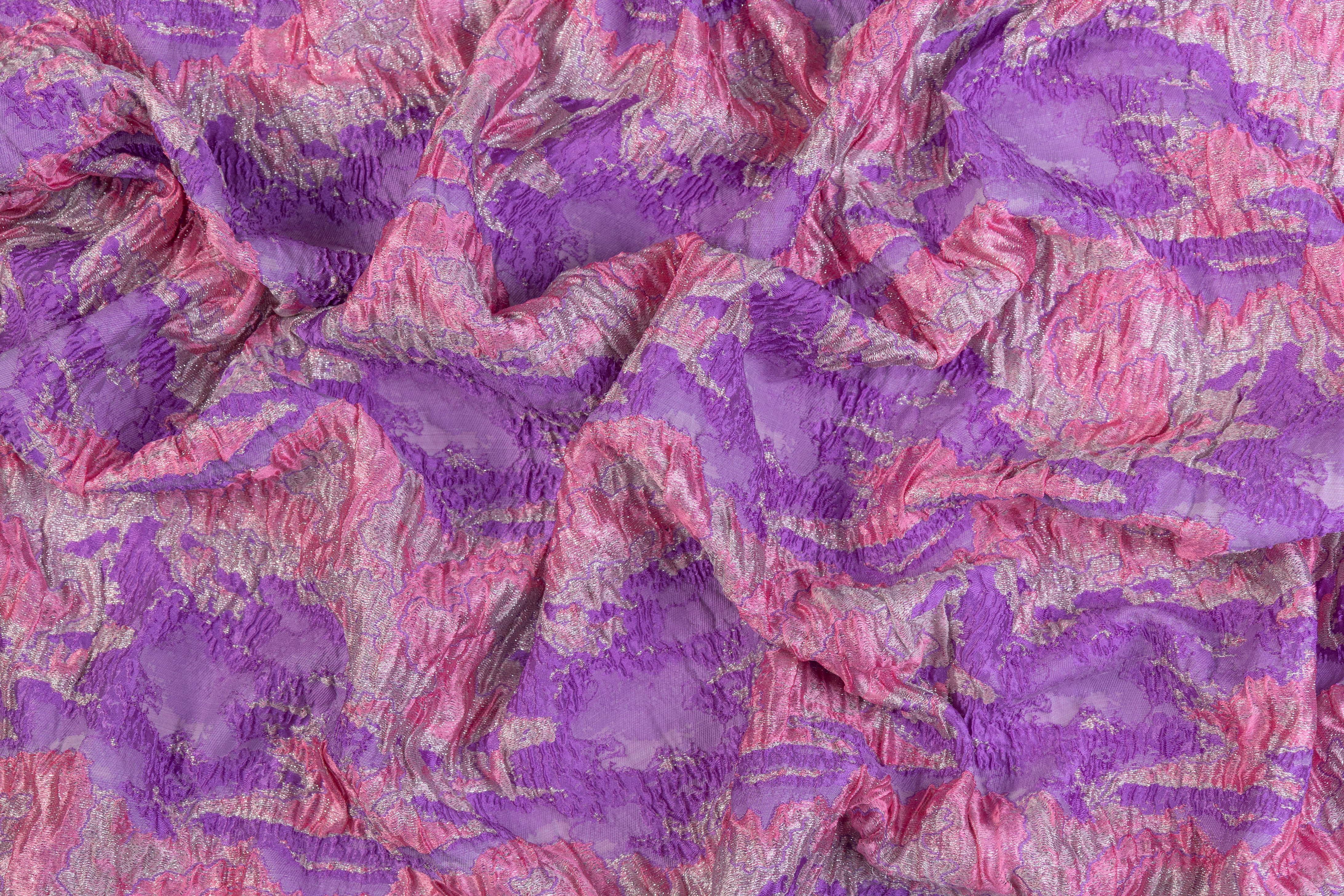 Abstract Crushed Metallic Italian Brocade - Pink / Purple / Silver