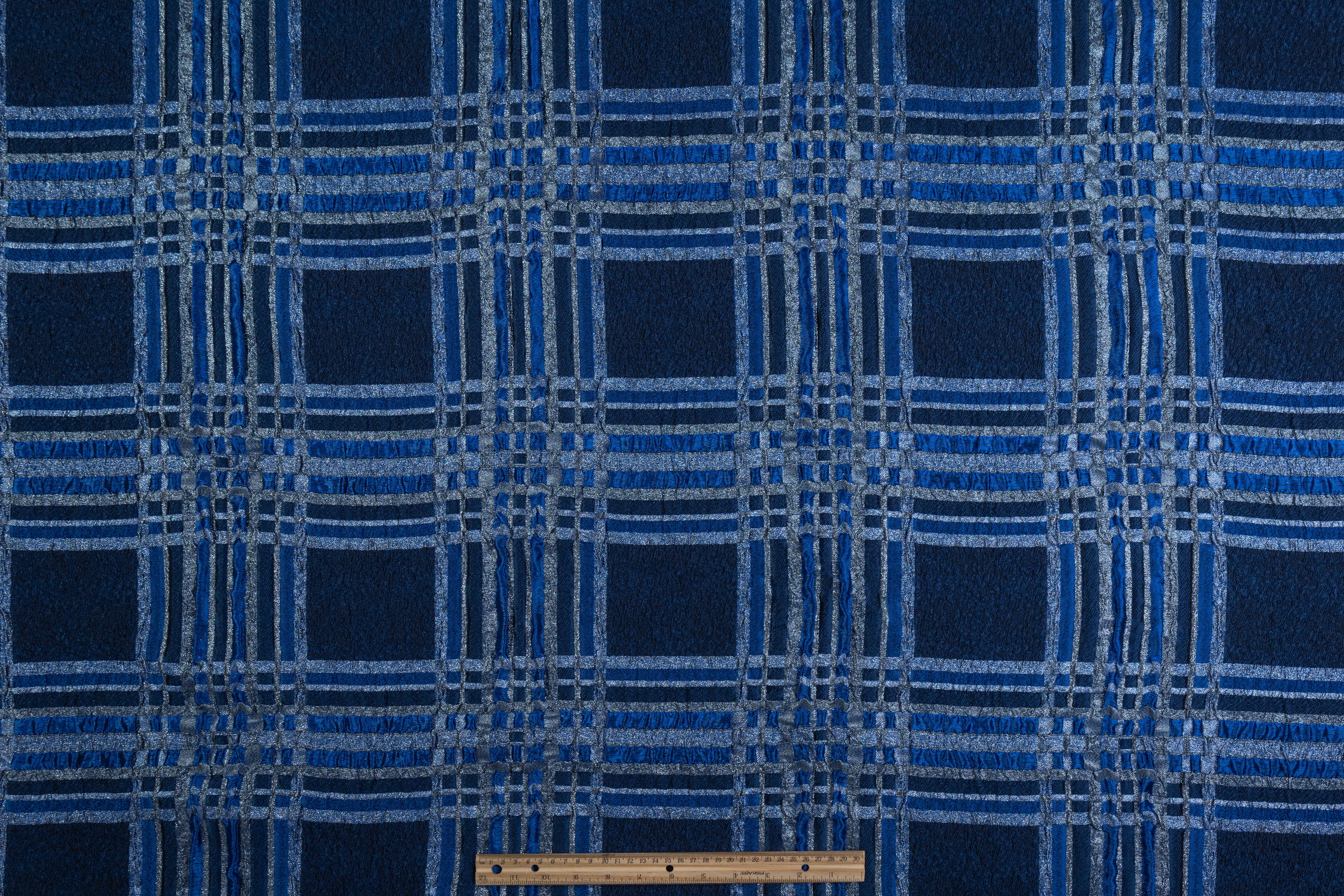 Plaid Crushed Metallic Italian Brocade - Blue