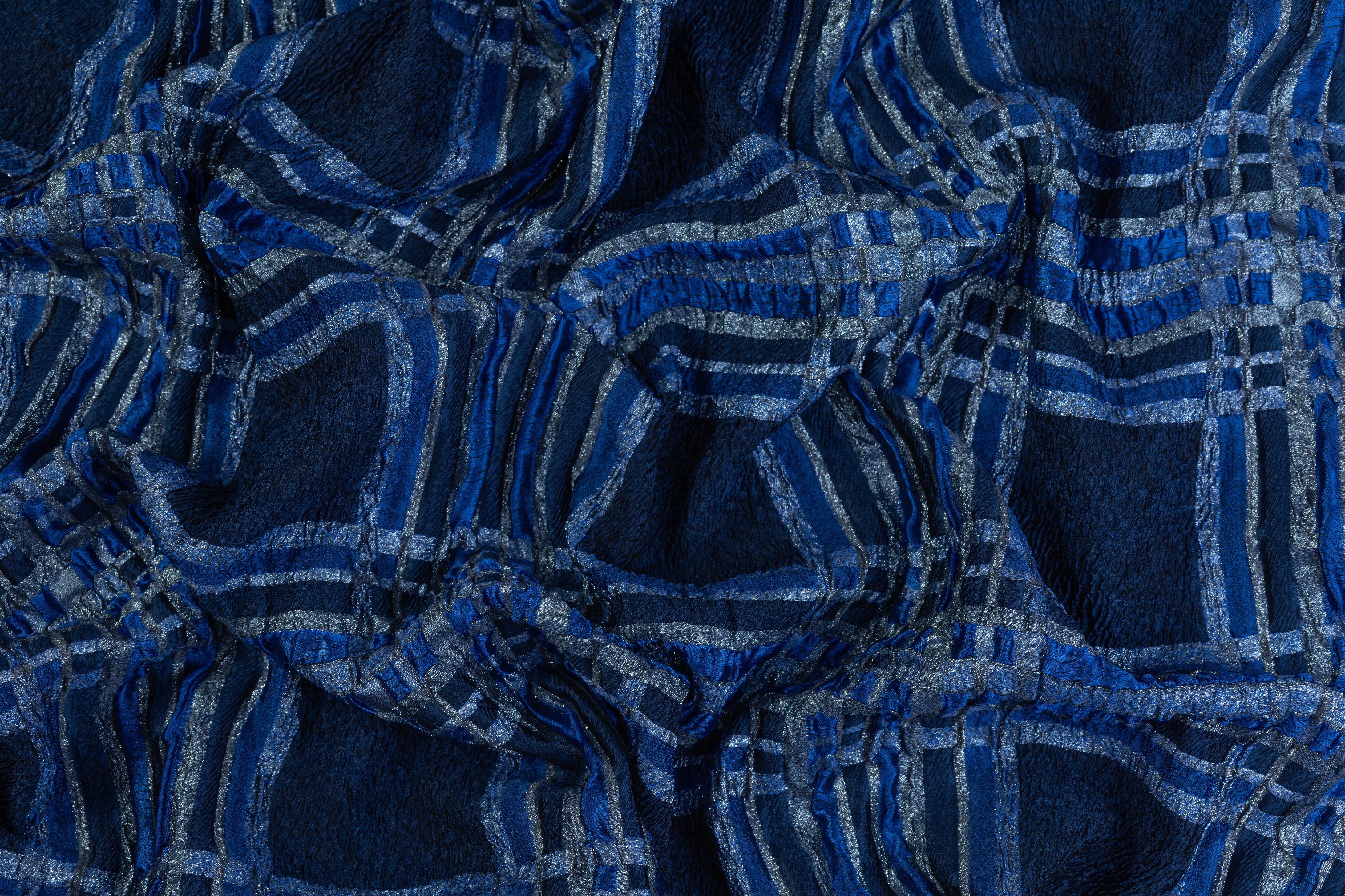 Plaid Crushed Metallic Italian Brocade - Blue