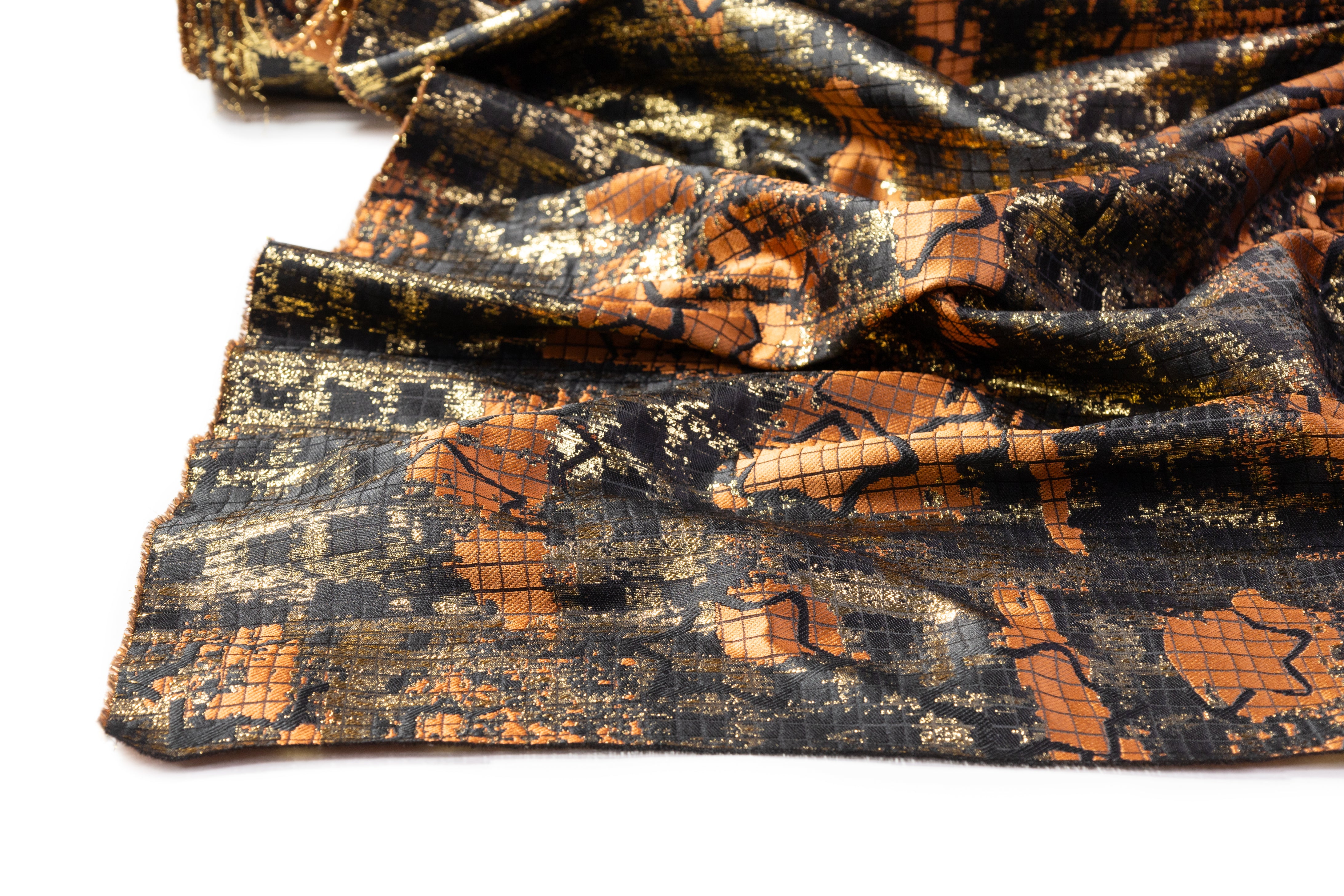 Star Metallic Italian Brocade - Black / Gold / Brown
