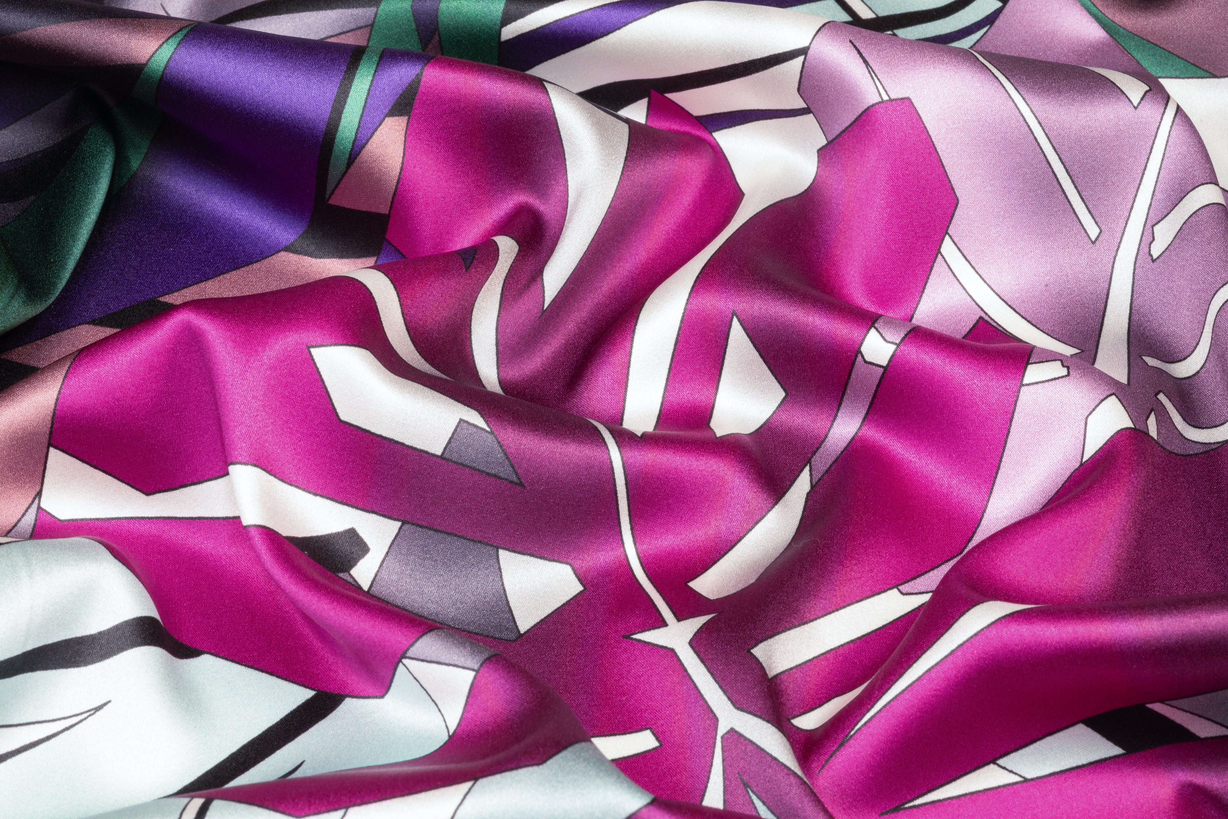 Geometric Floral Italian Silk Charmeuse - Multicolor