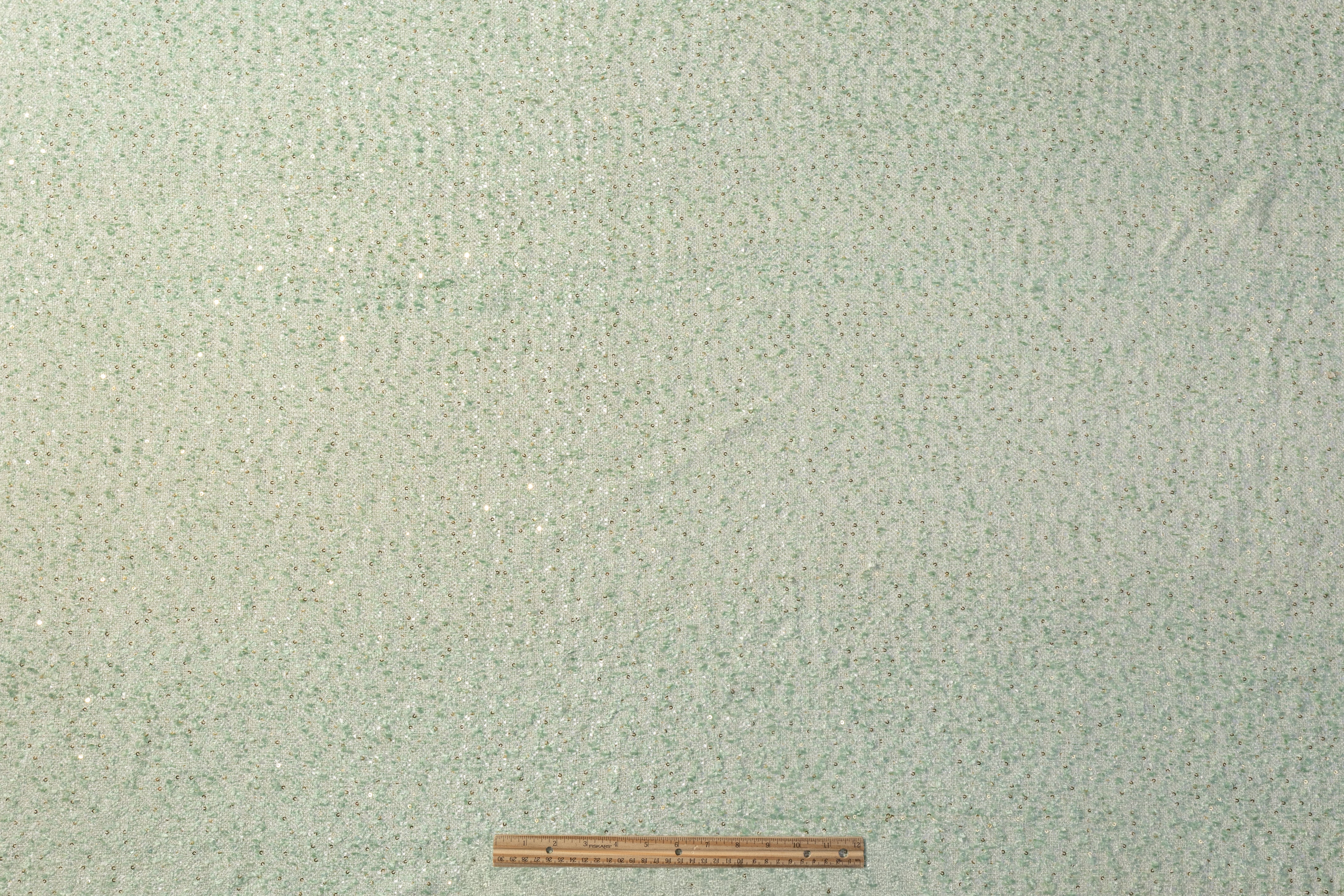 Sequined Viscose Chenille Tweed - Green / White / Gold