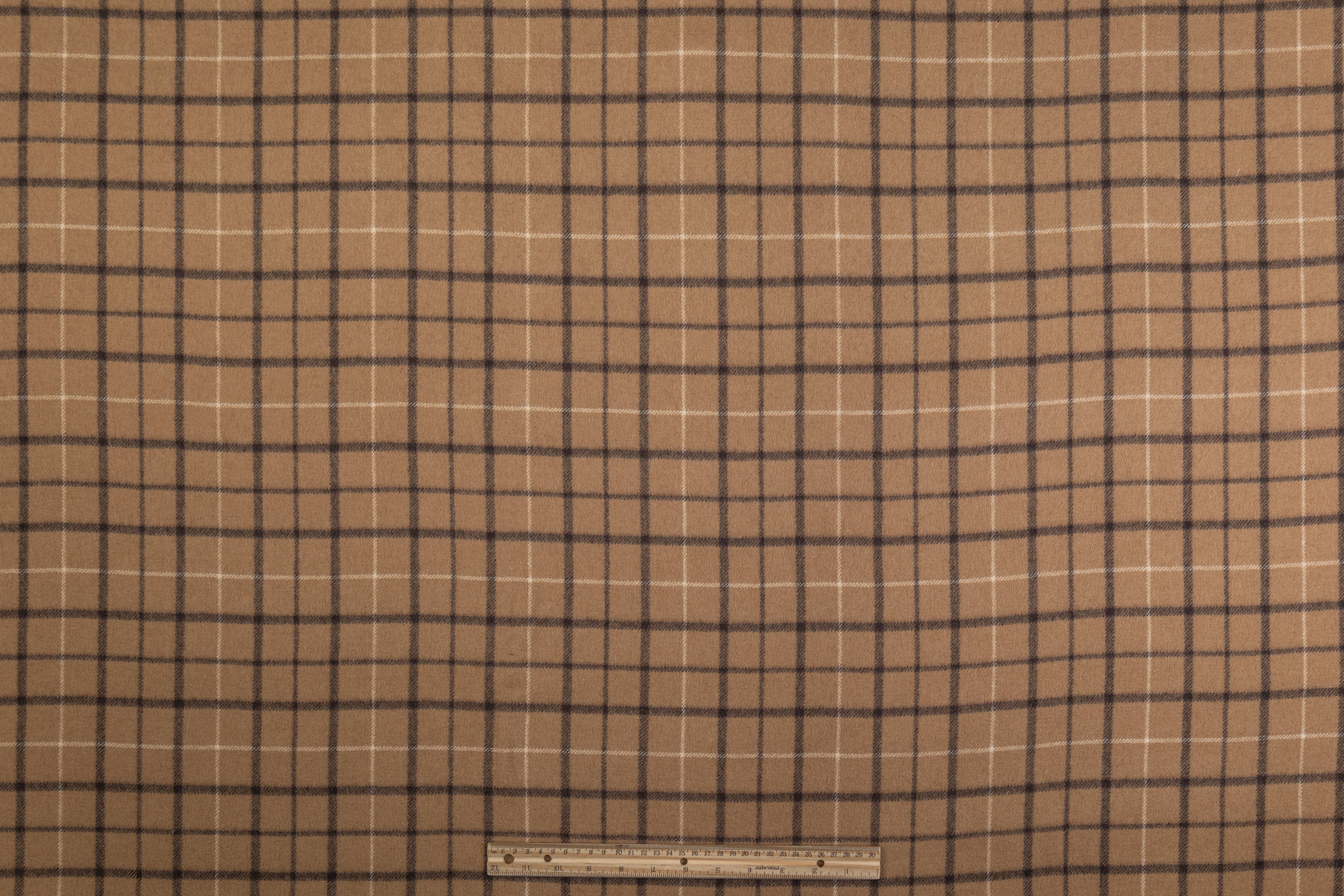 Double Faced Plaid Wool Coating - Camel