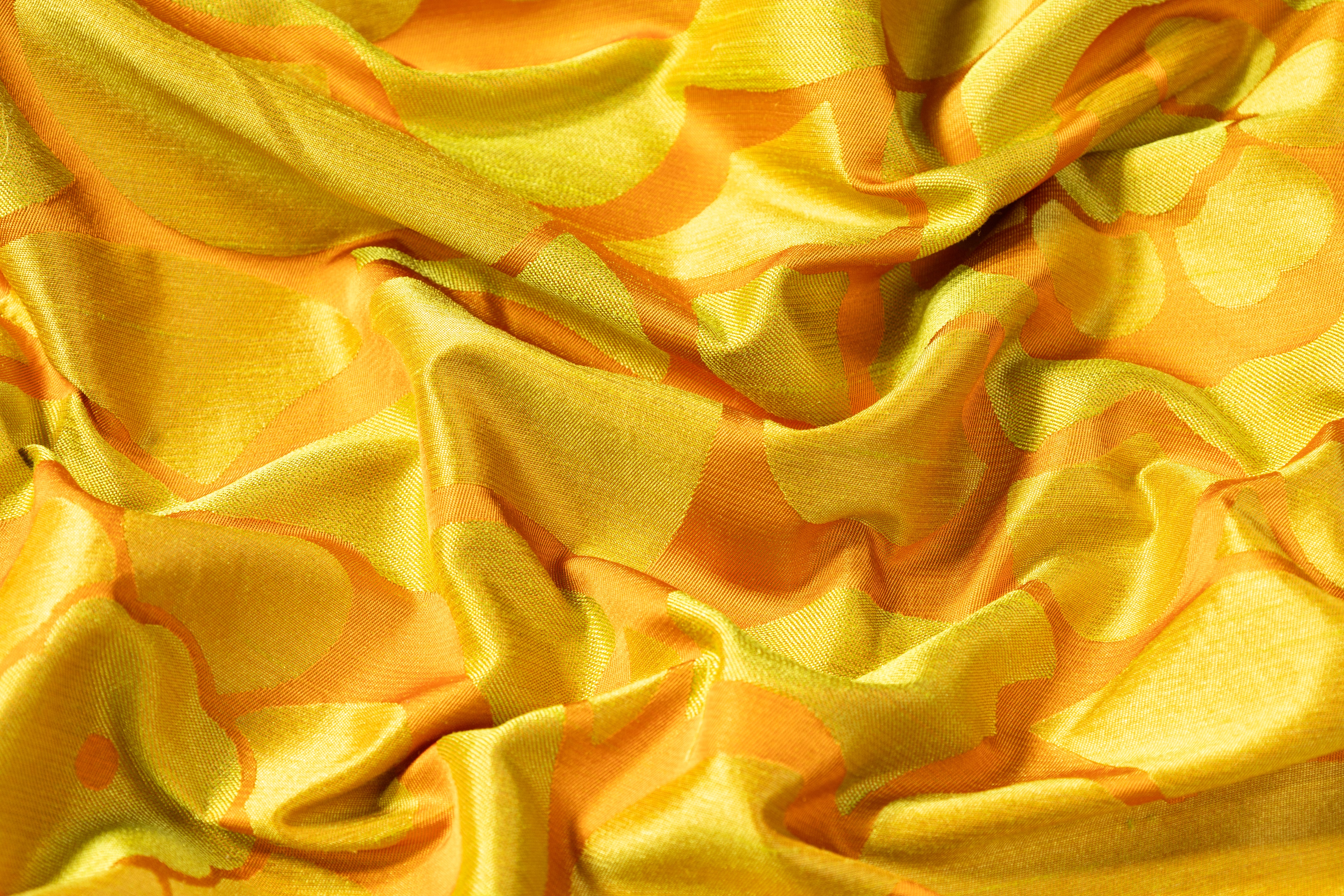 Floral Italian Silk Blend Brocade - Orange / Chartreuse