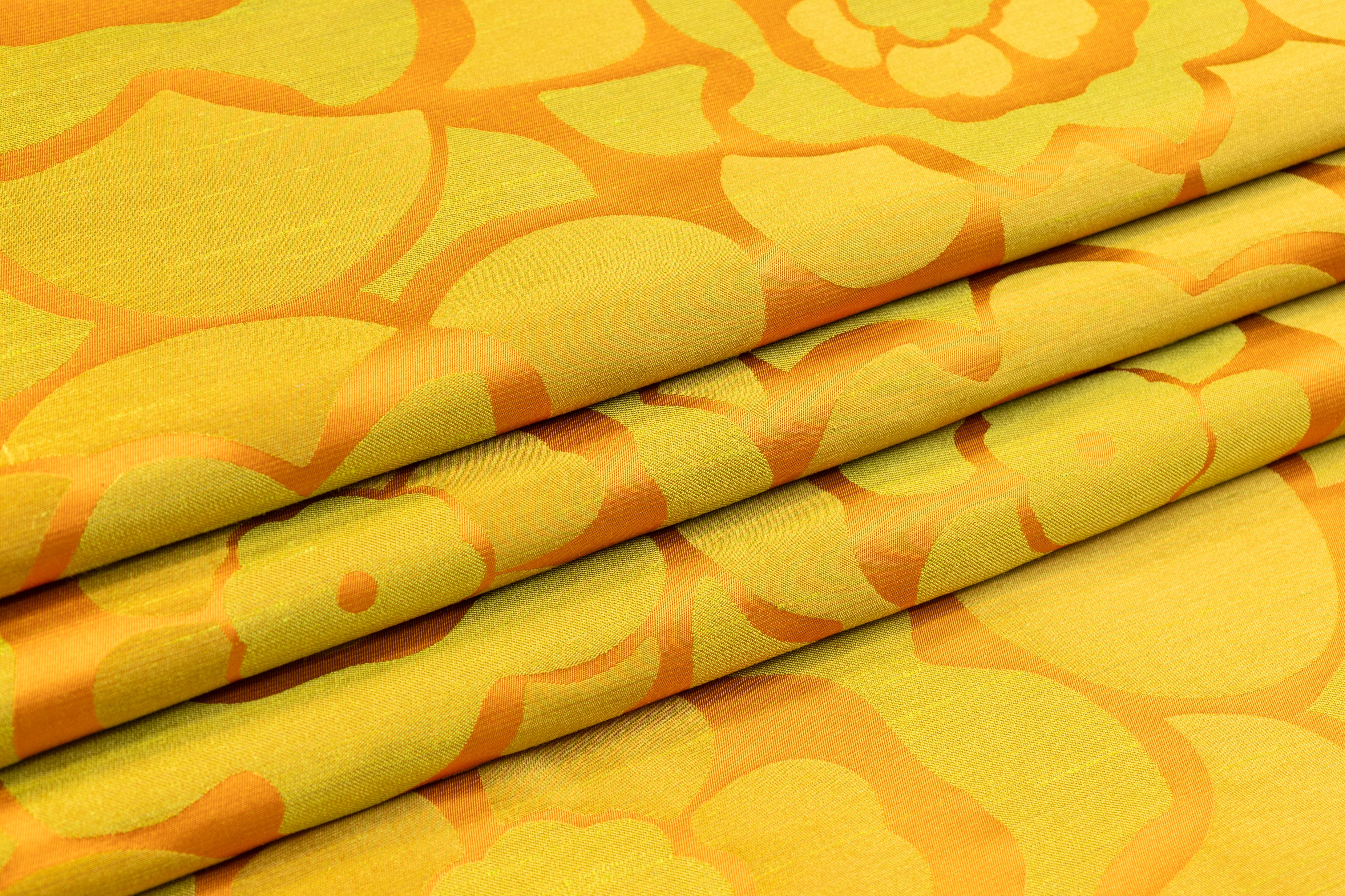 Floral Italian Silk Blend Brocade - Orange / Chartreuse