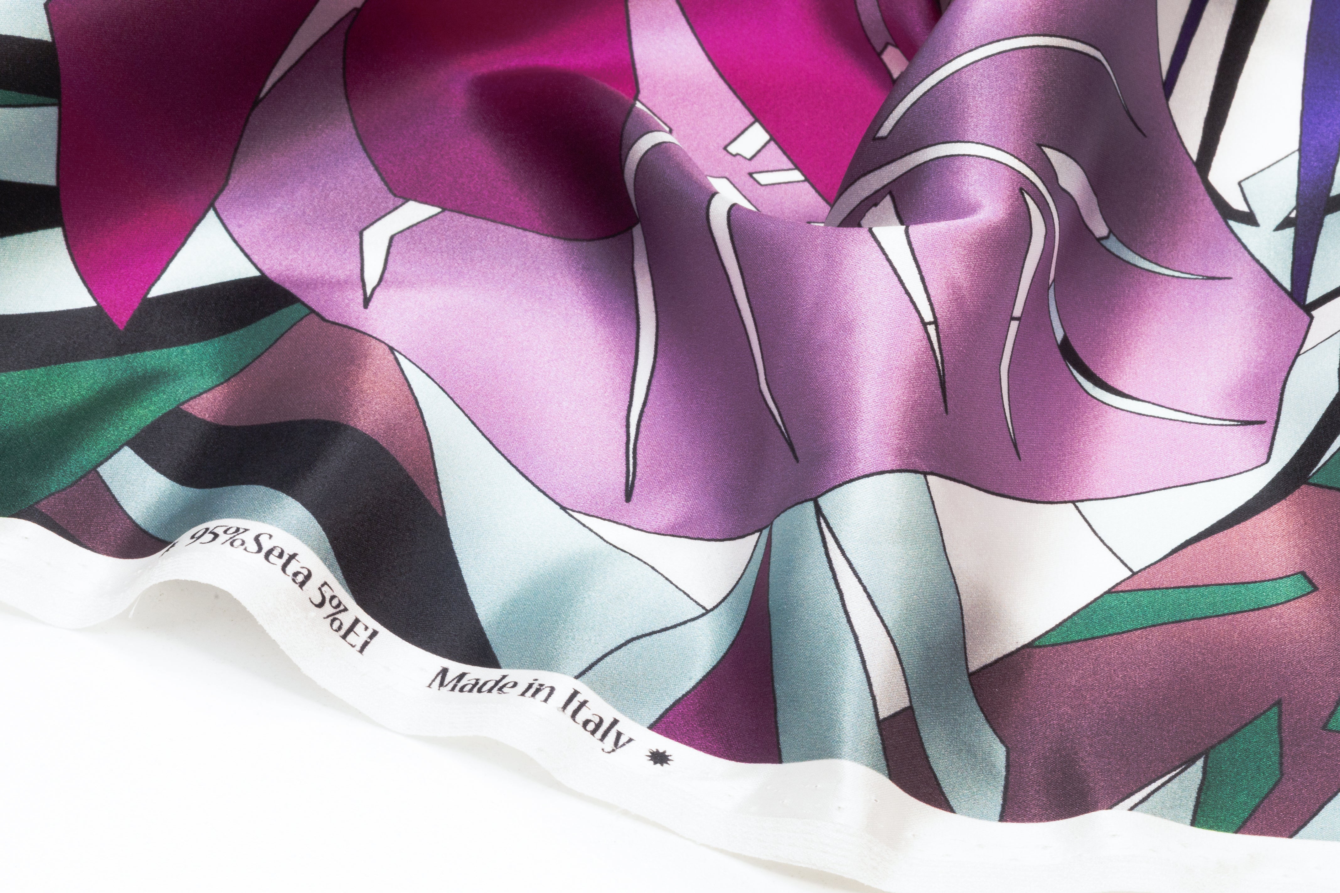 Geometric Floral Italian Silk Charmeuse - Multicolor