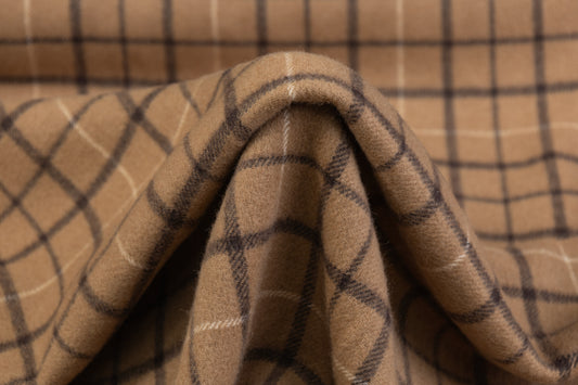 Double Faced Plaid Wool Coating - Camel