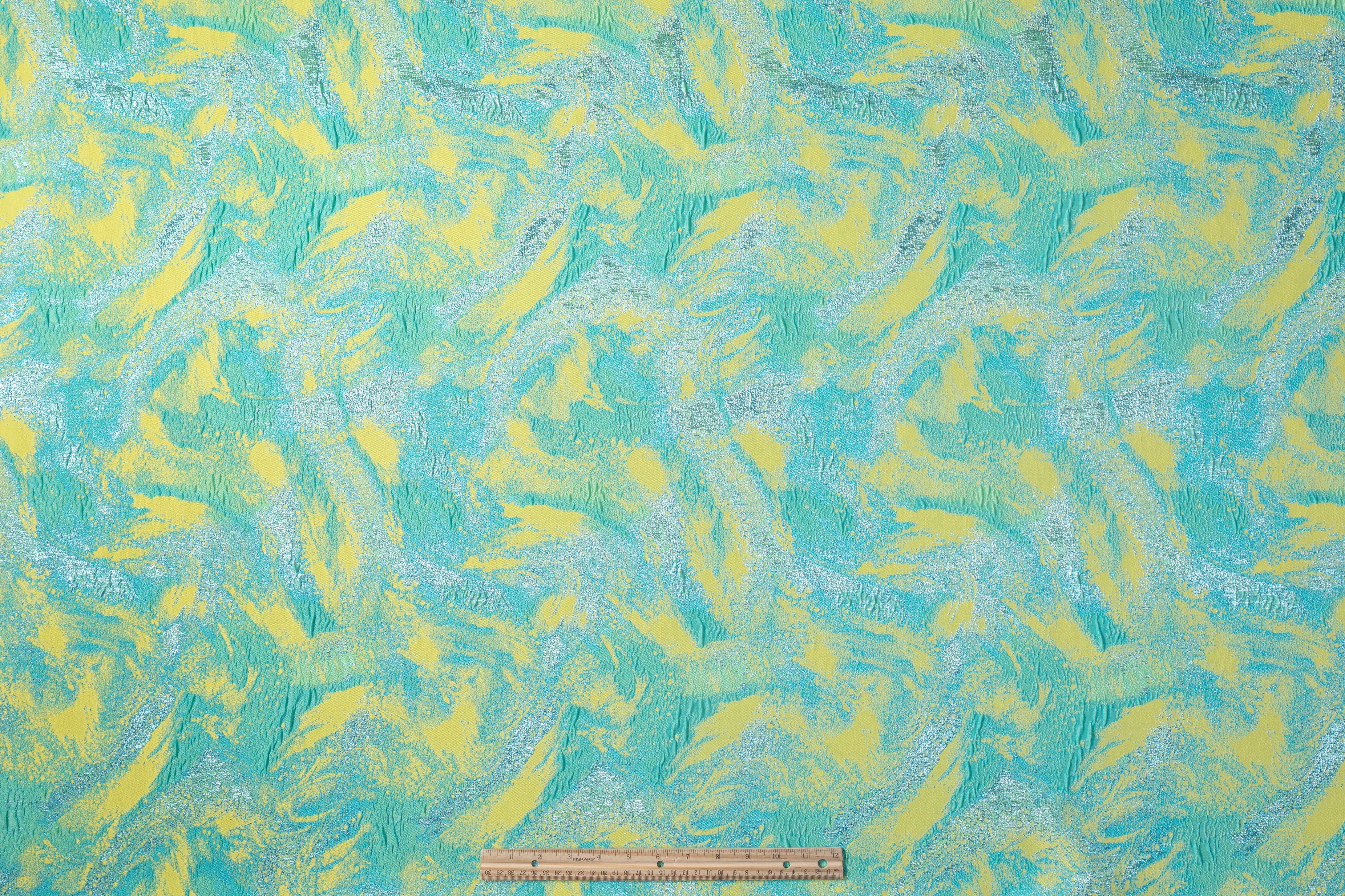 Abstract Metallic Cloqué Brocade - Green / Yellow