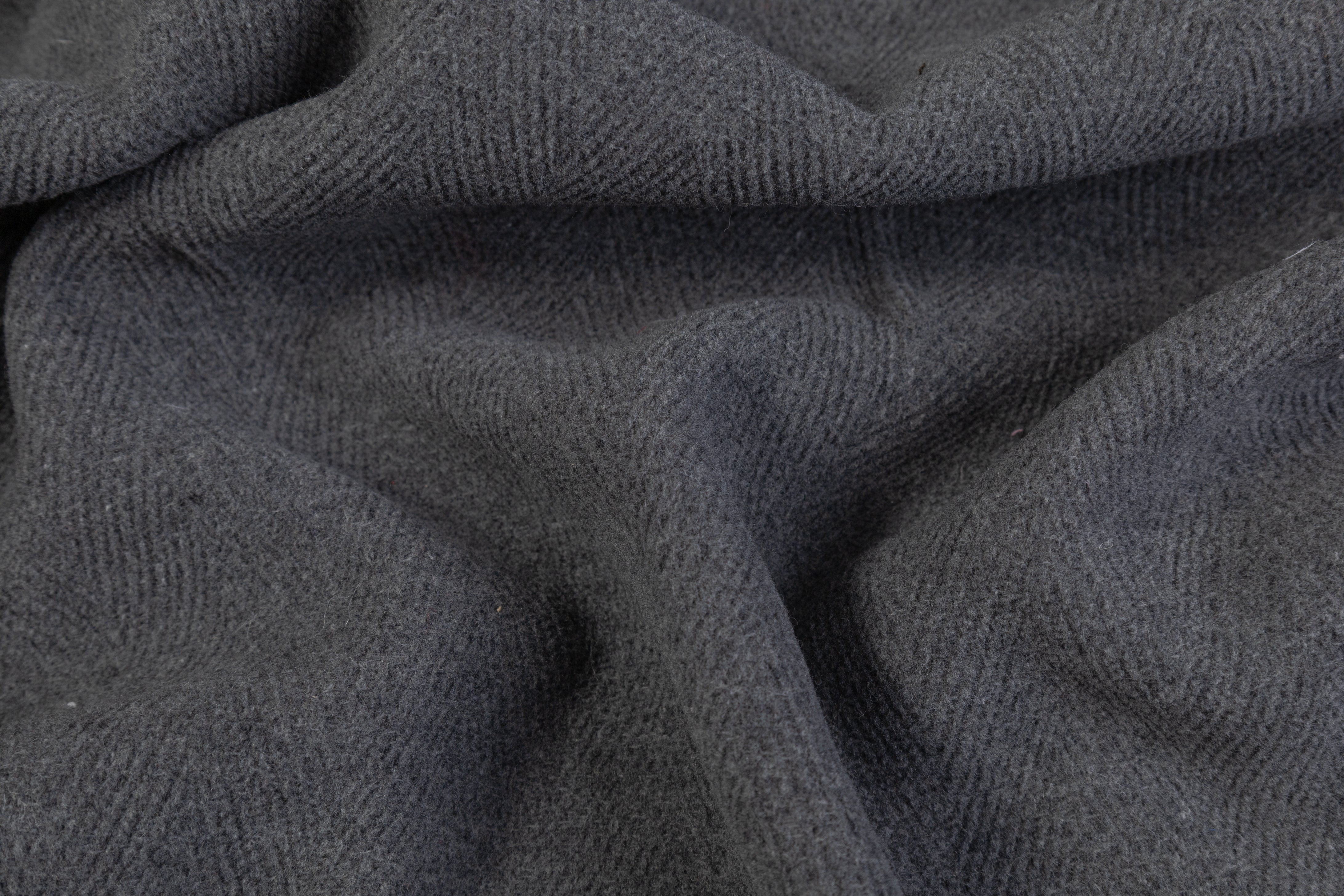 Double Faced Herringbone Wool Coating - Gray