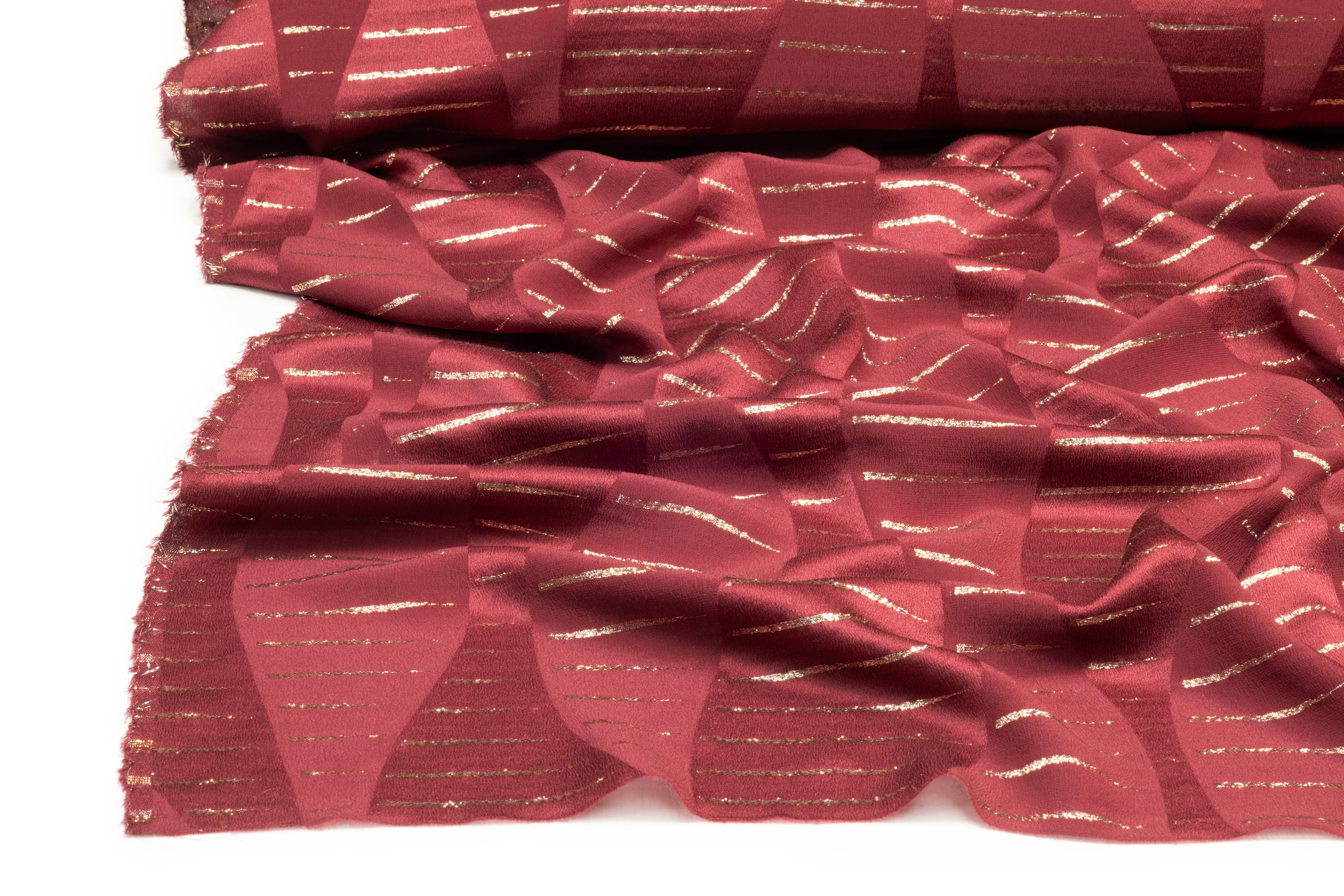 Metallic Italian Silk Jacquard - Burgundy / Gold