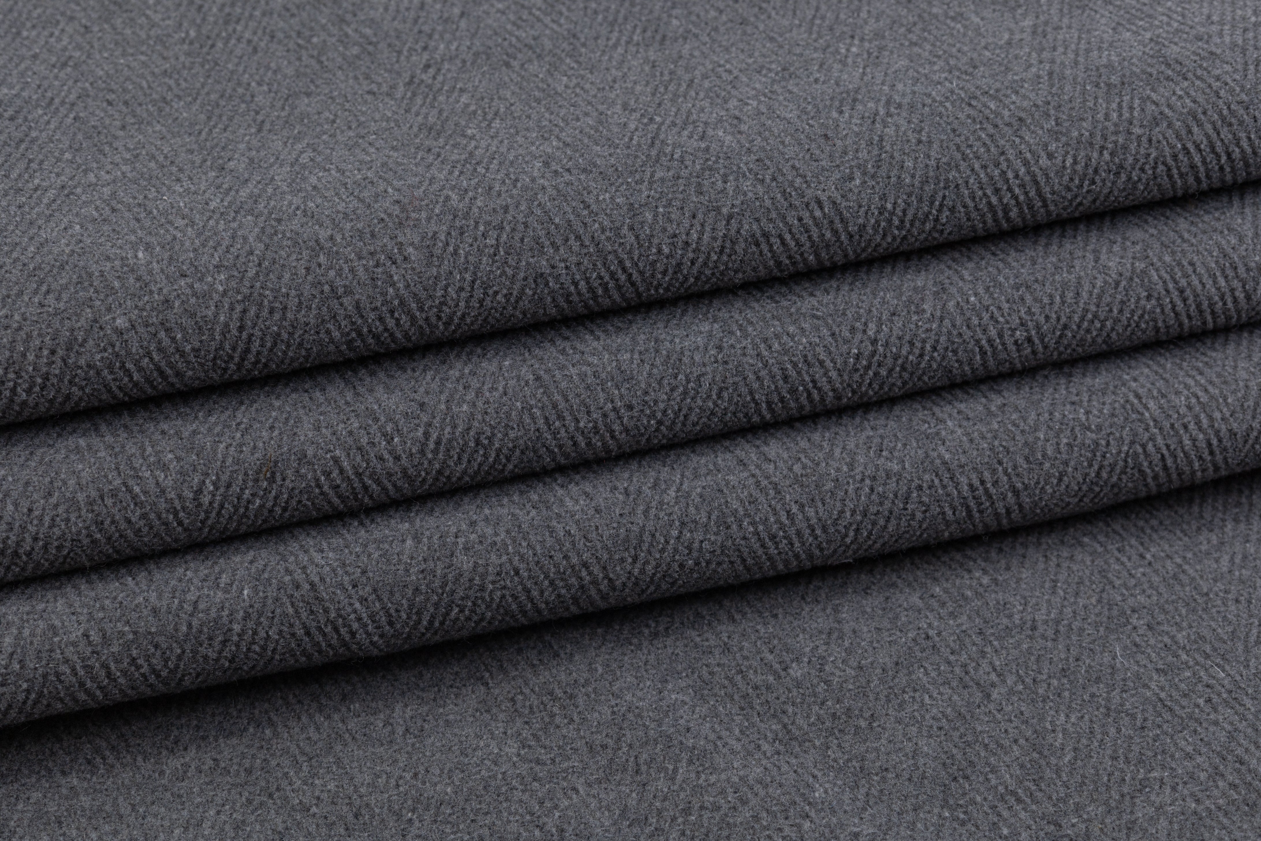 Double Faced Herringbone Wool Coating - Gray