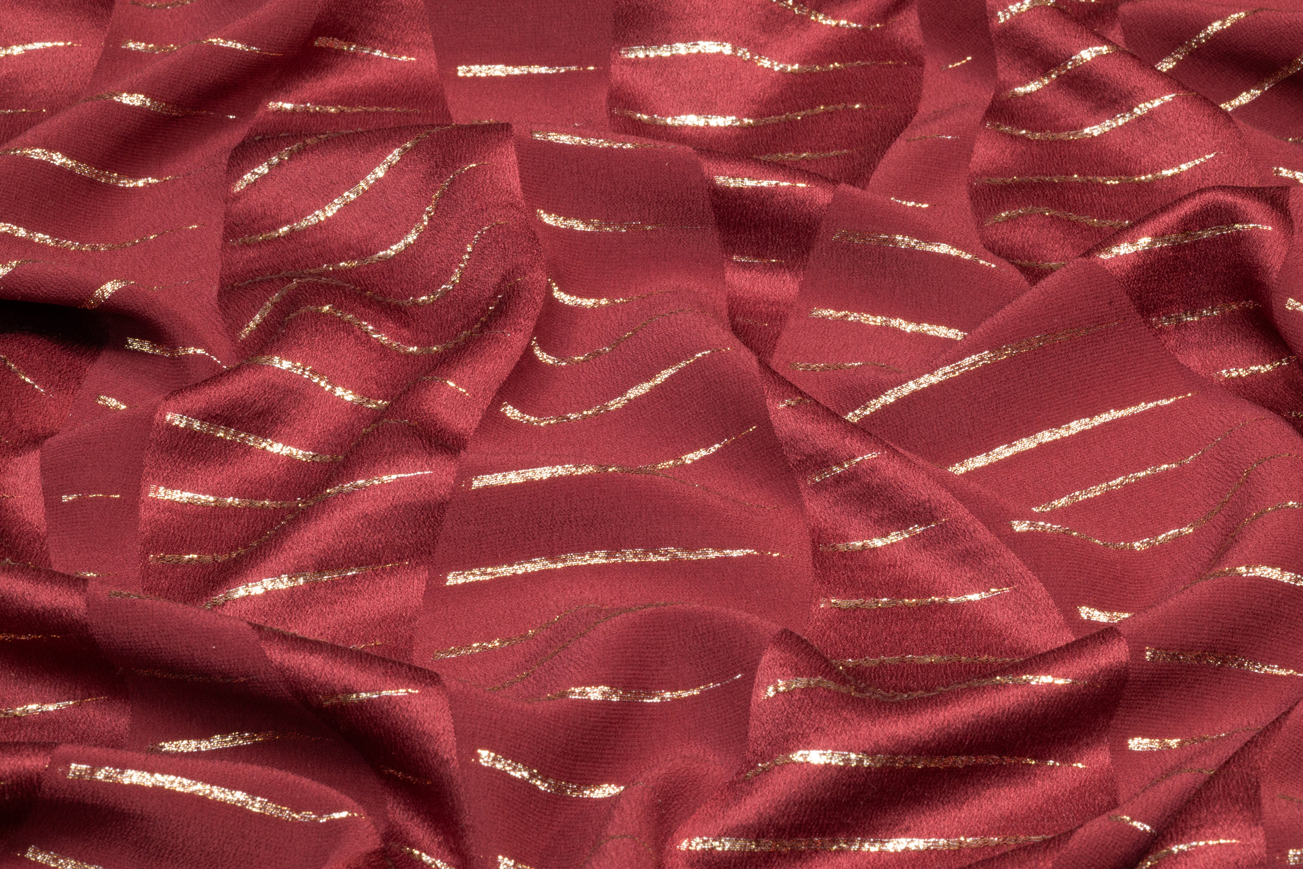 Metallic Italian Silk Jacquard - Burgundy / Gold