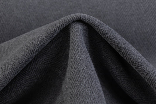 Double Faced Herringbone Wool Coating - Gray