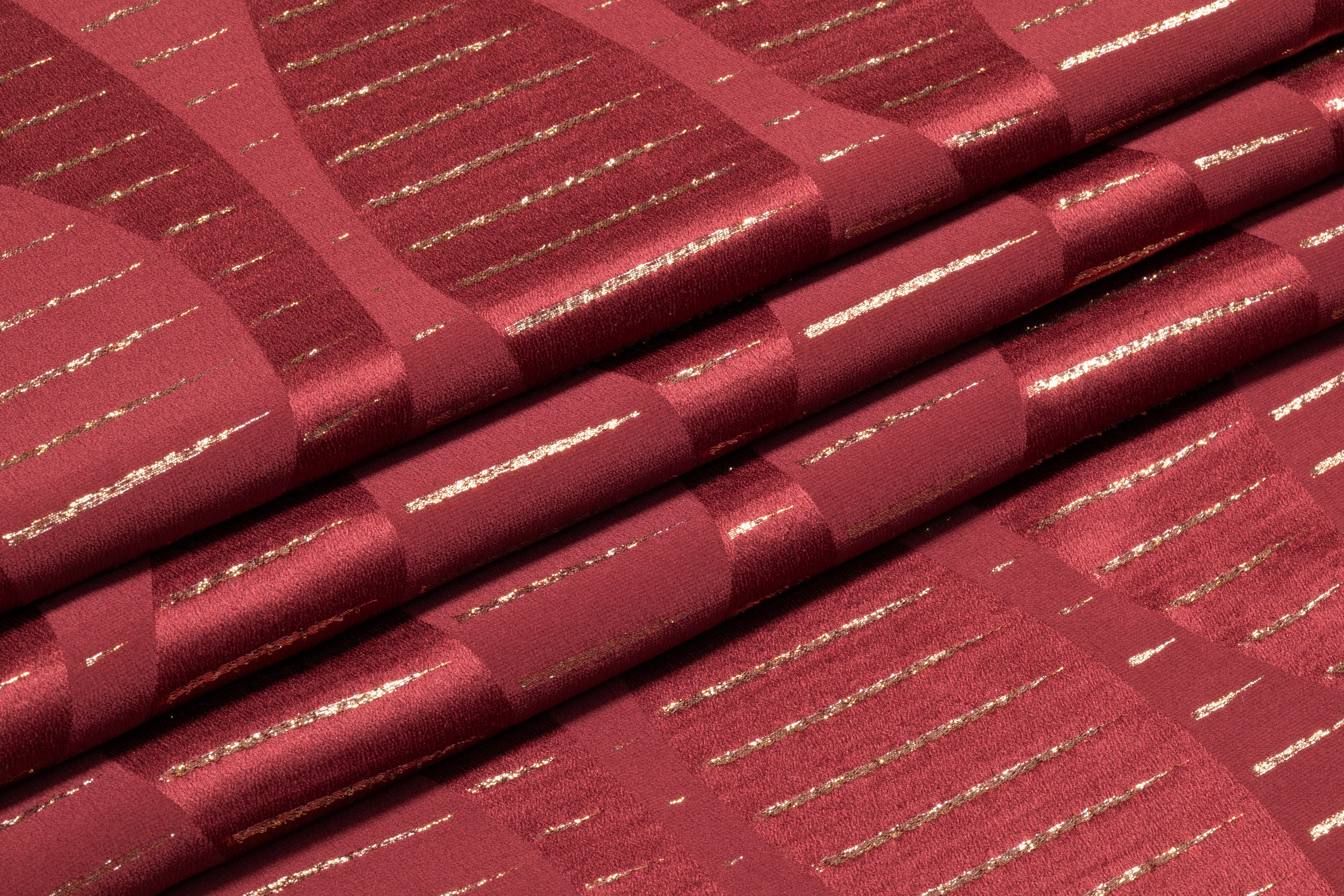 Metallic Italian Silk Jacquard - Burgundy / Gold