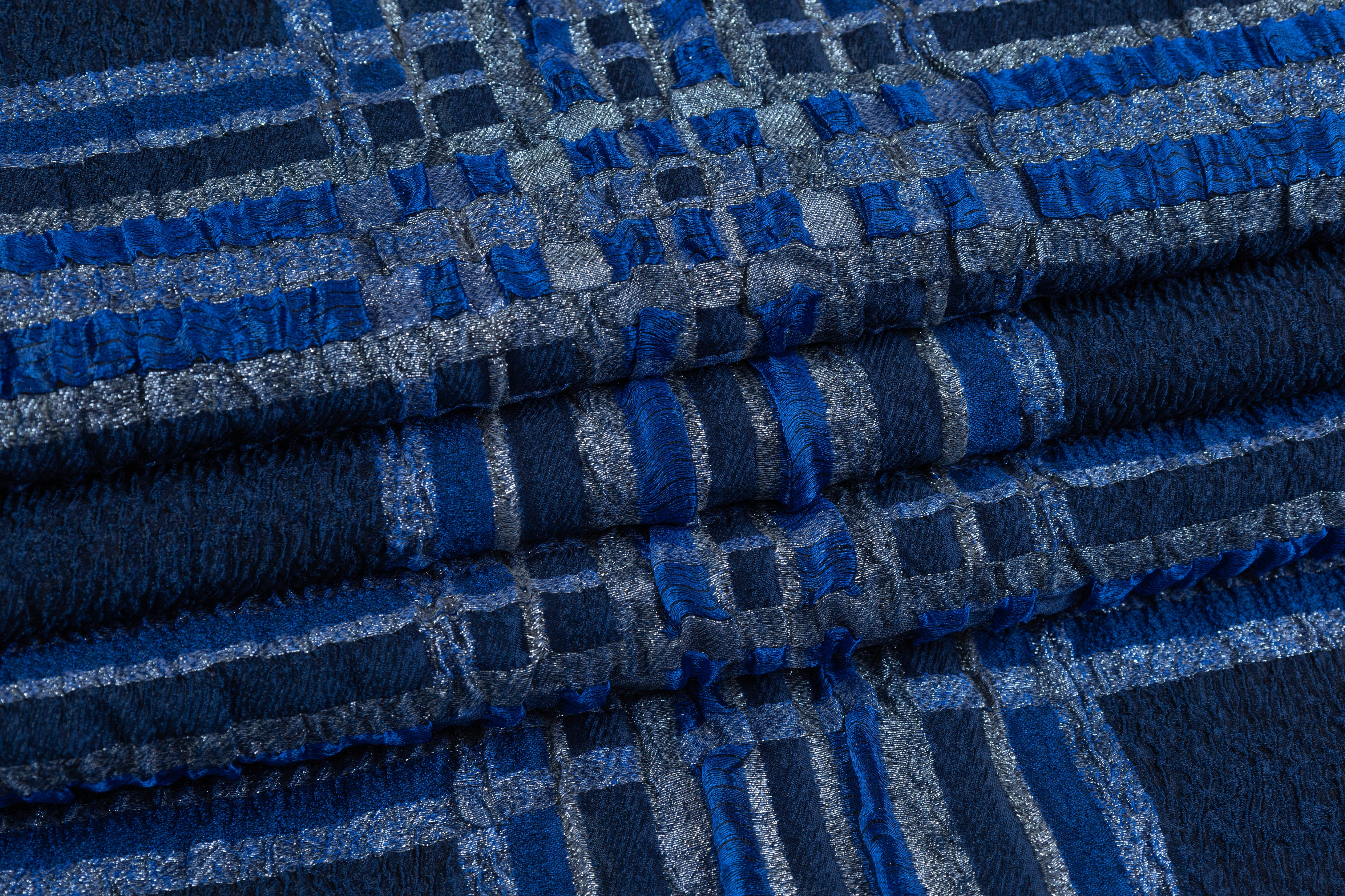 Plaid Crushed Metallic Italian Brocade - Blue