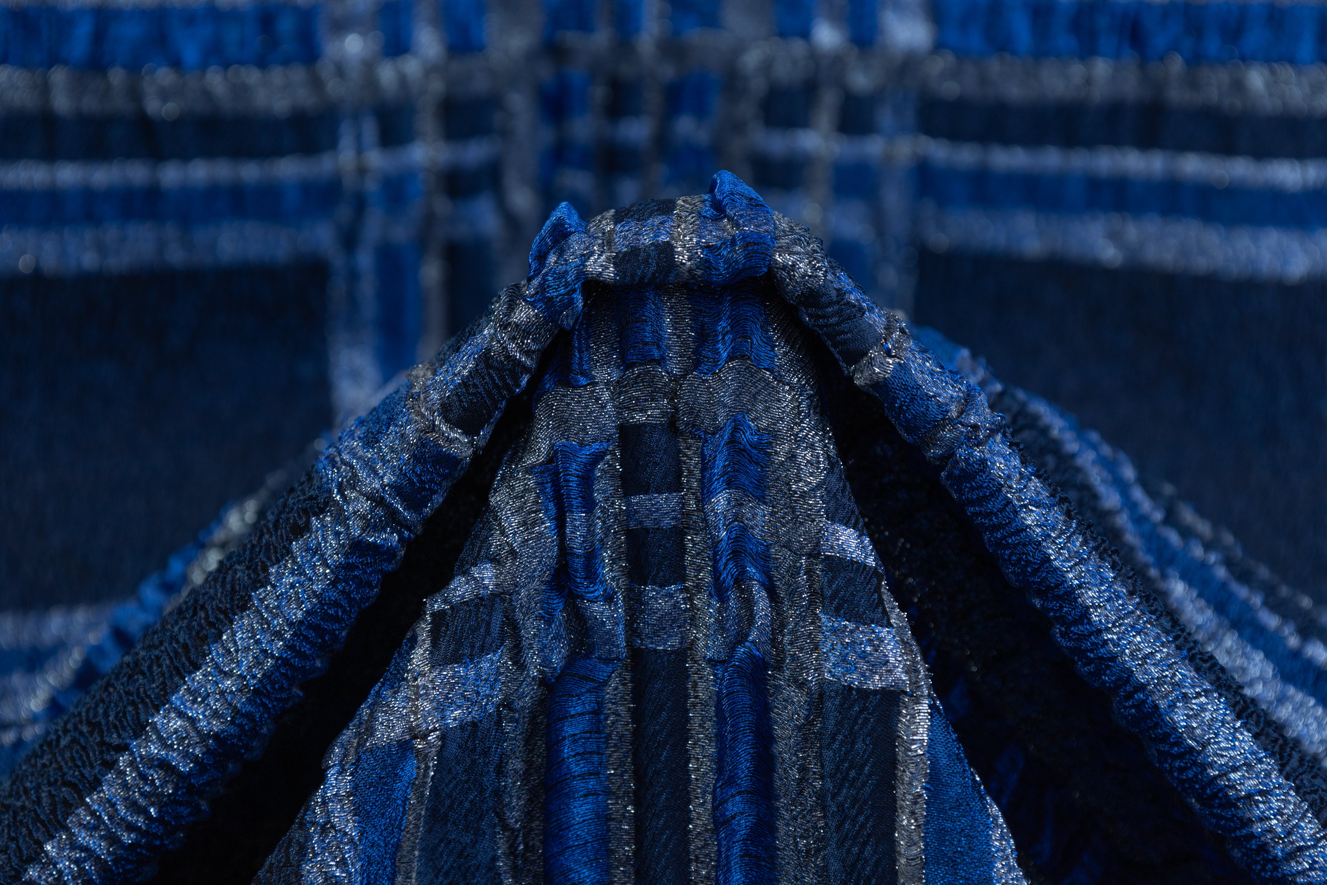 Plaid Crushed Metallic Italian Brocade - Blue