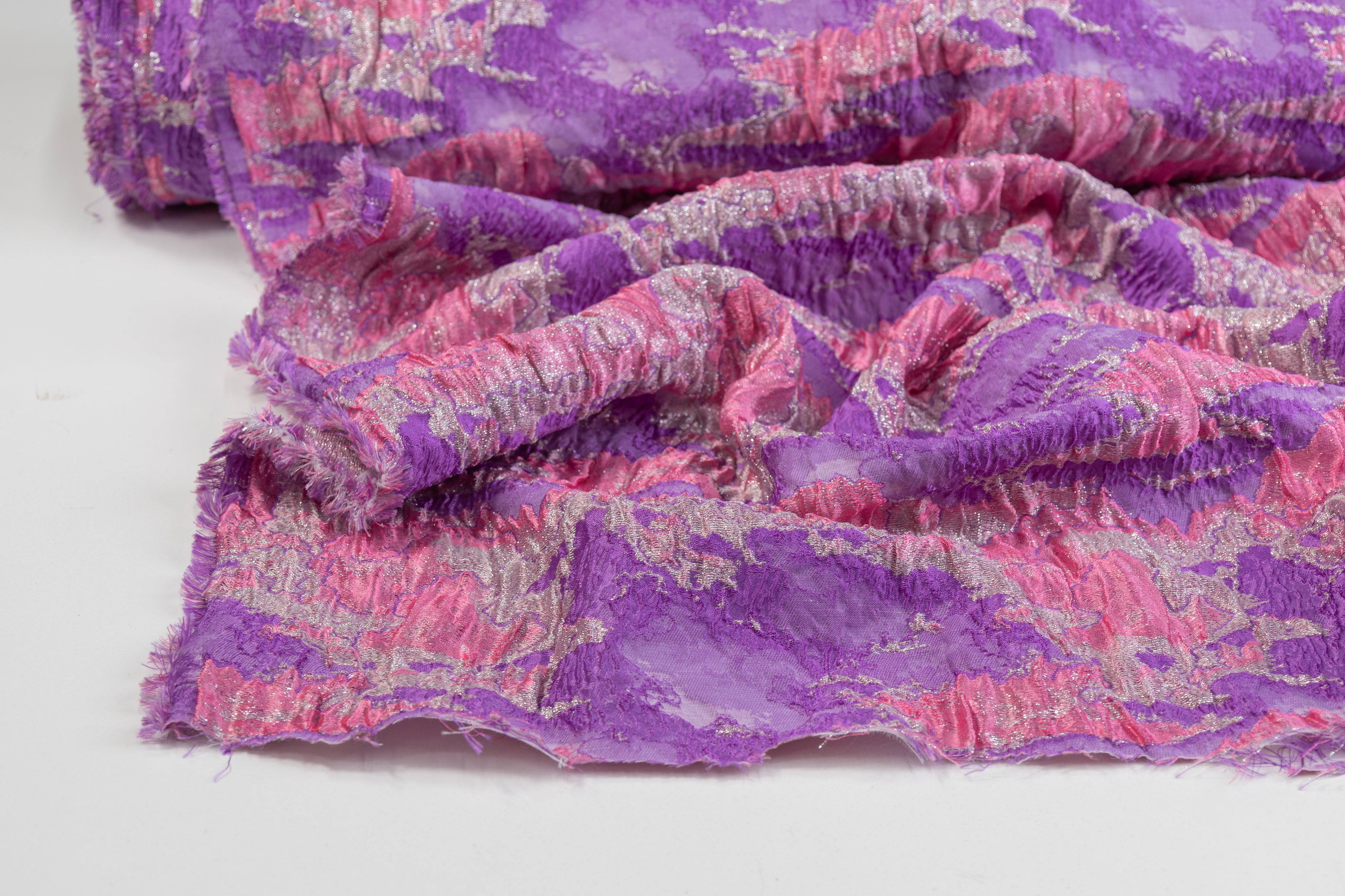 Abstract Crushed Metallic Italian Brocade - Pink / Purple / Silver